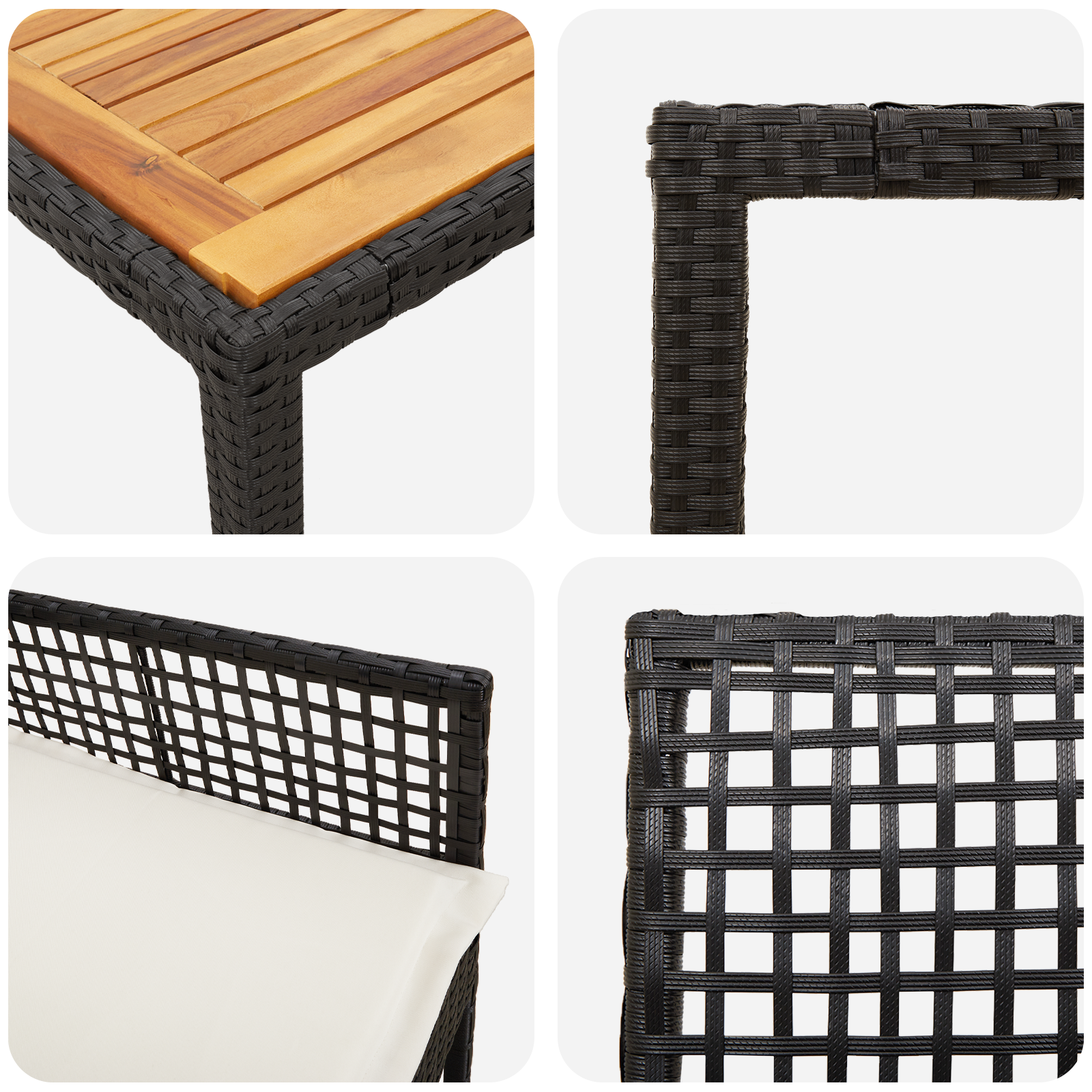 Set de Dining Grădină cu Perne Negru Ratan Poly GartenMobel Dekor