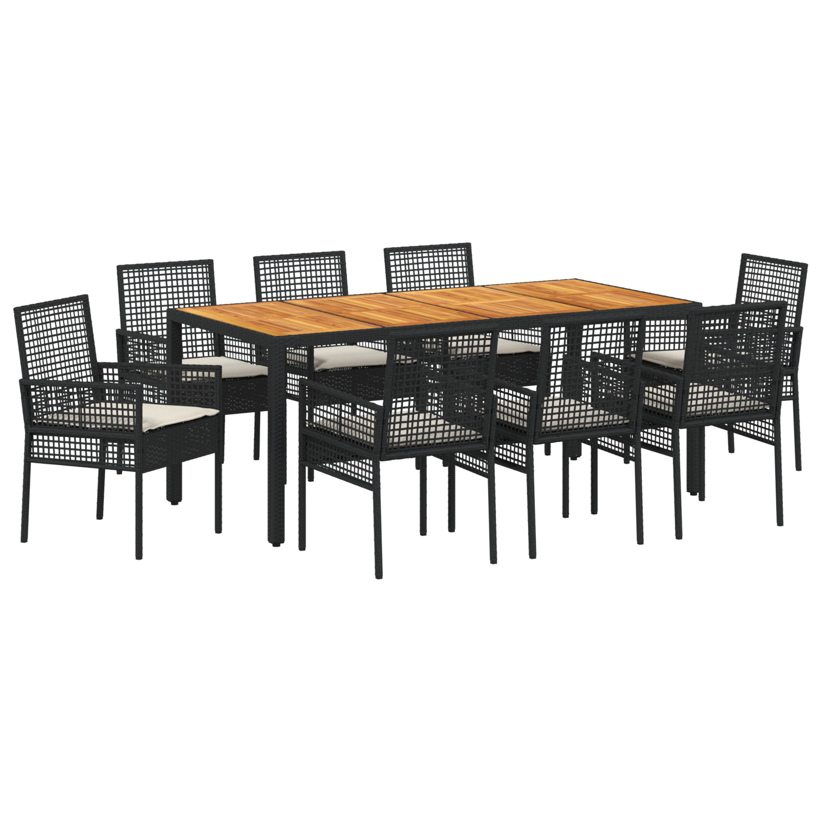 Set de Dining Grădină cu Perne Negru Ratan Poly GartenMobel Dekor