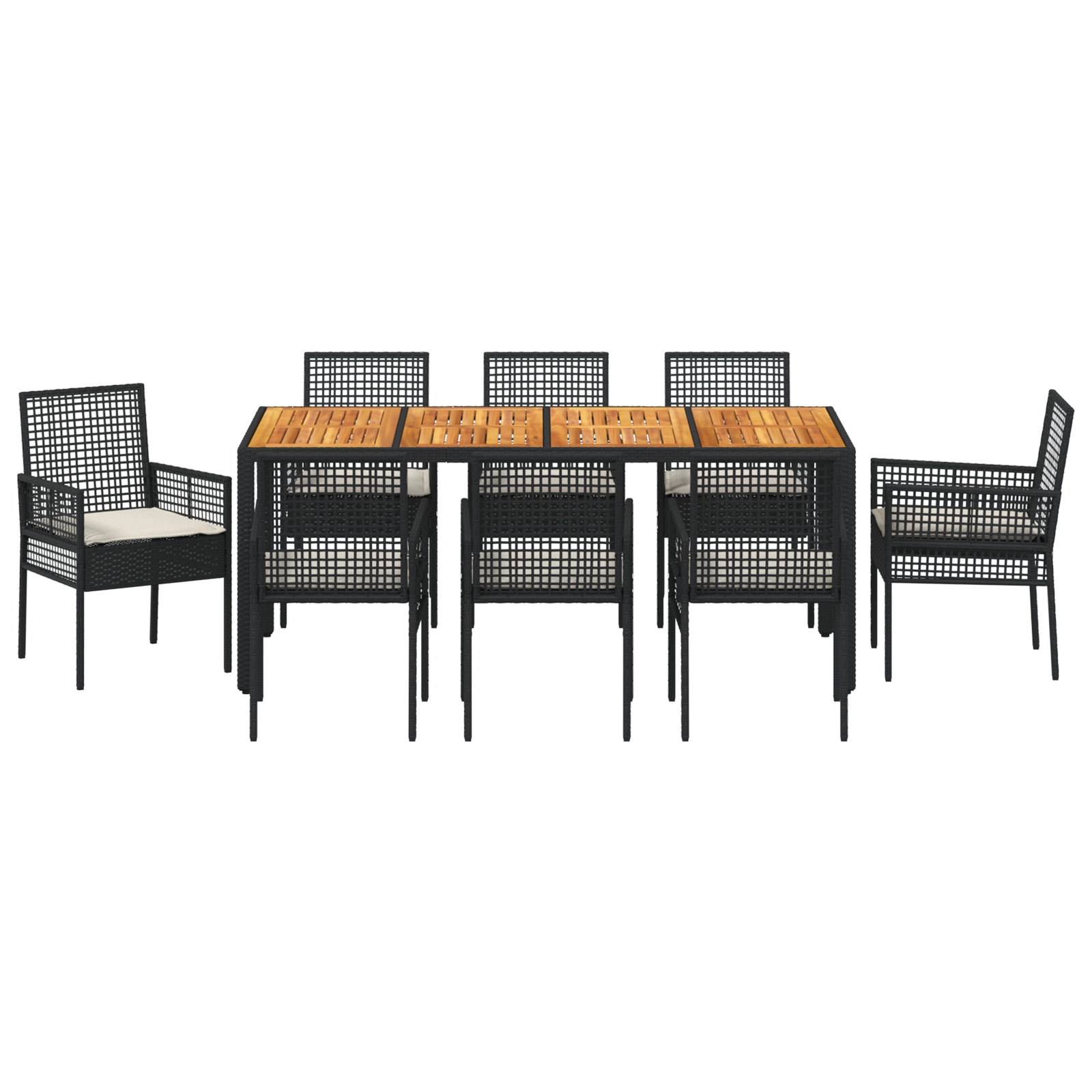 Set de Dining Grădină cu Perne Negru Ratan Poly GartenMobel Dekor