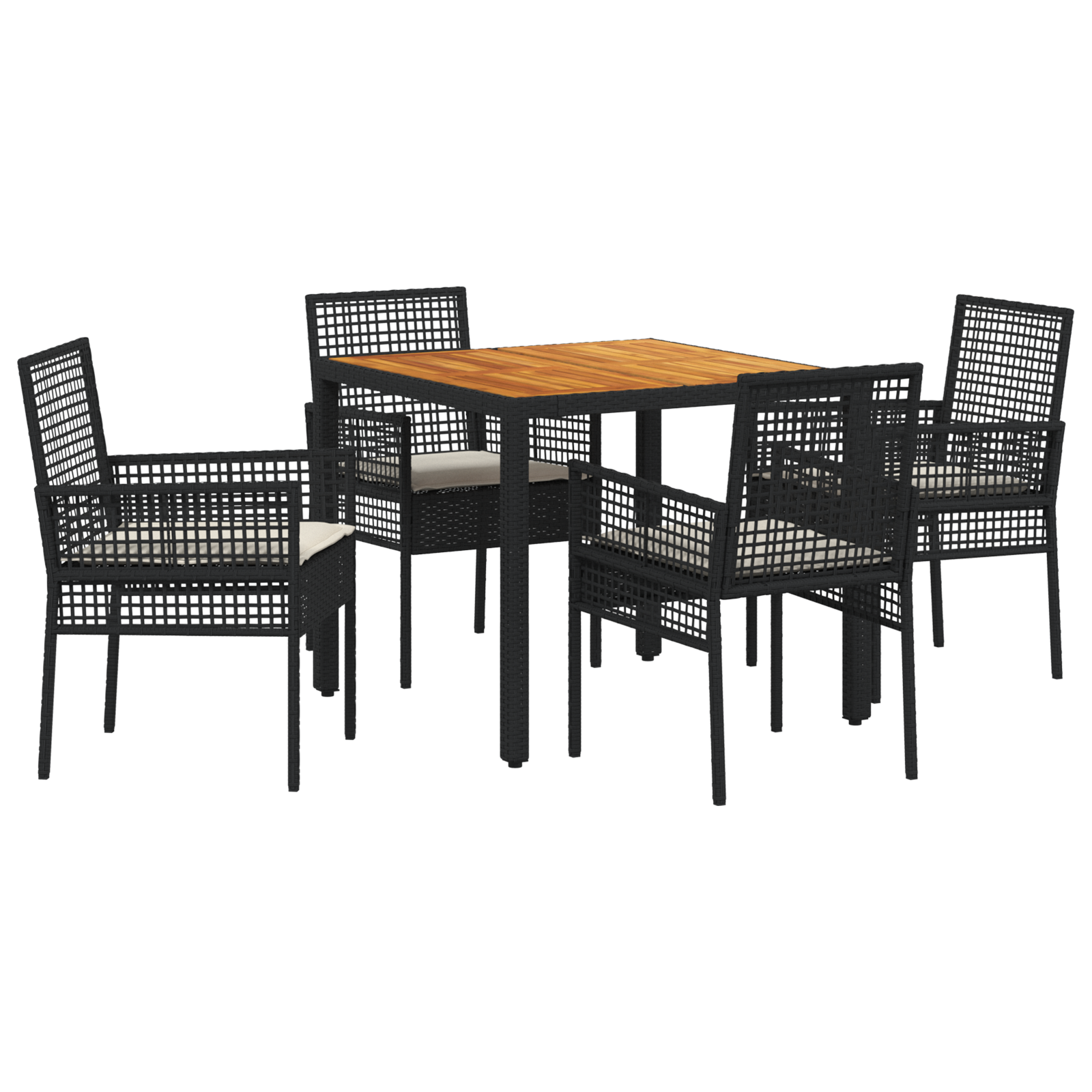 Set dining 5 piese pentru grădină cu perne, Negru, Poliratan GartenMobel Dekor
