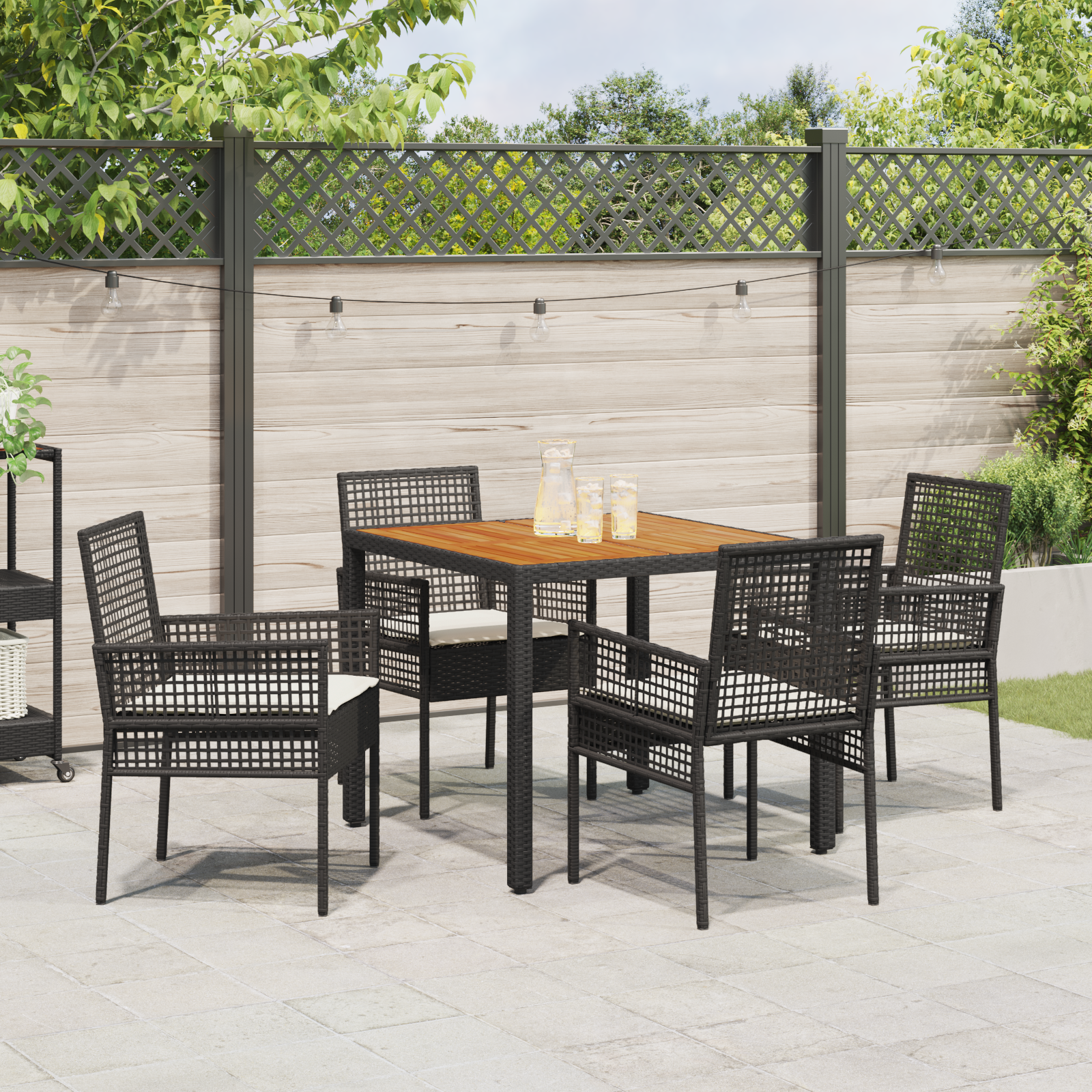 Set dining 5 piese pentru grădină cu perne, Negru, Poliratan GartenMobel Dekor