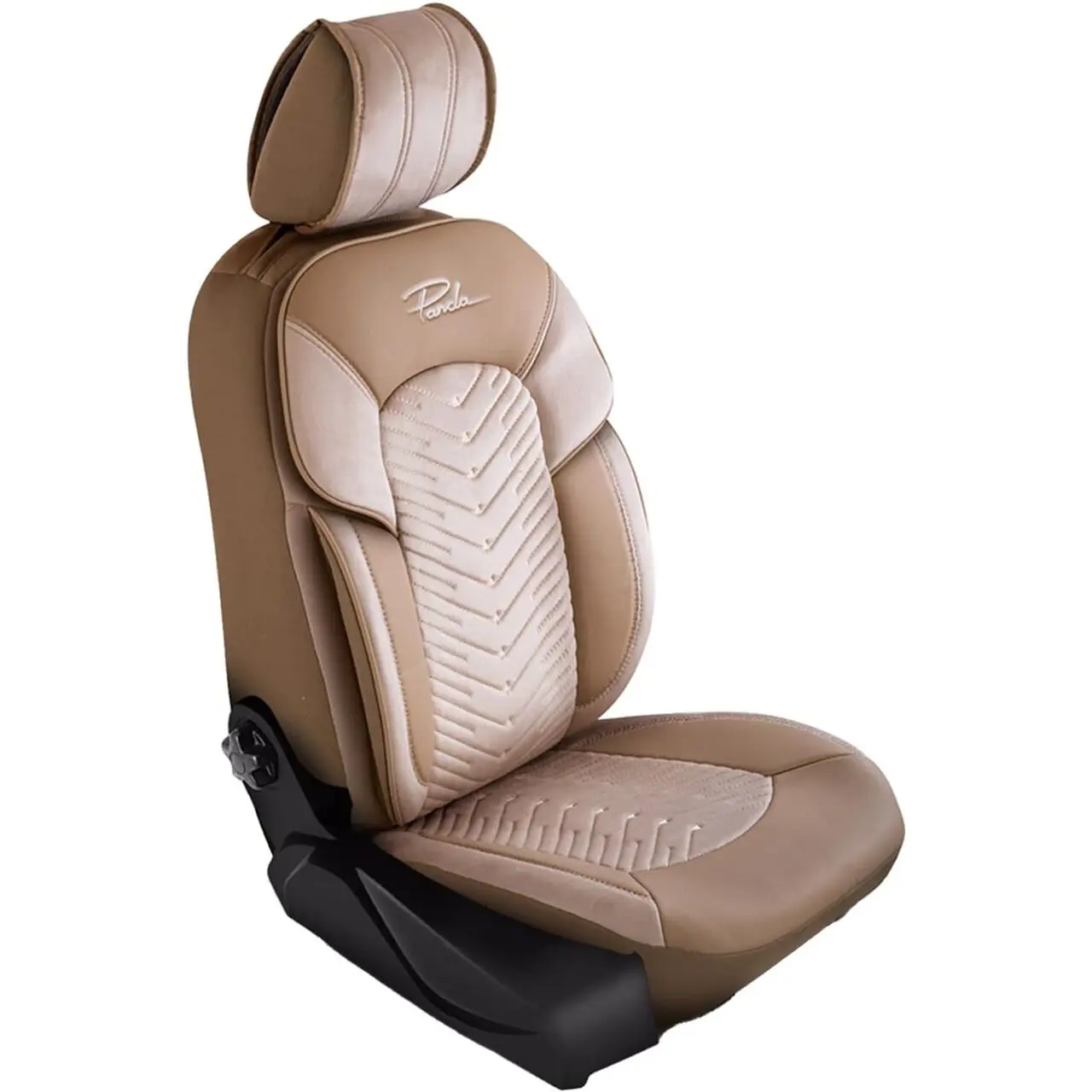Set Huse Scaune Auto Panda Dubai, material textil cu piele ecologica, cu fermoare pentru bancheta rabatabila, bej, 11 piese Automobile ProTravel