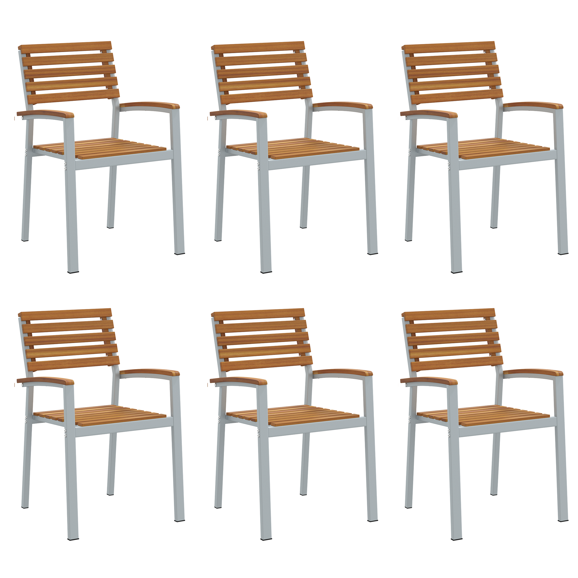 Scaune de grădină stackabile 6 bucăți din lemn solid de acacia și metal GartenMobel Dekor
