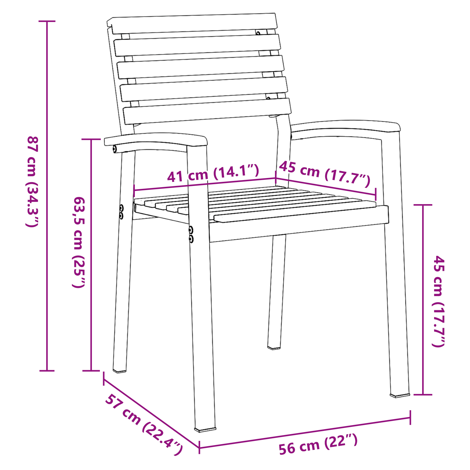 Scaune de grădină stackabile 6 bucăți din lemn solid de acacia și metal GartenMobel Dekor