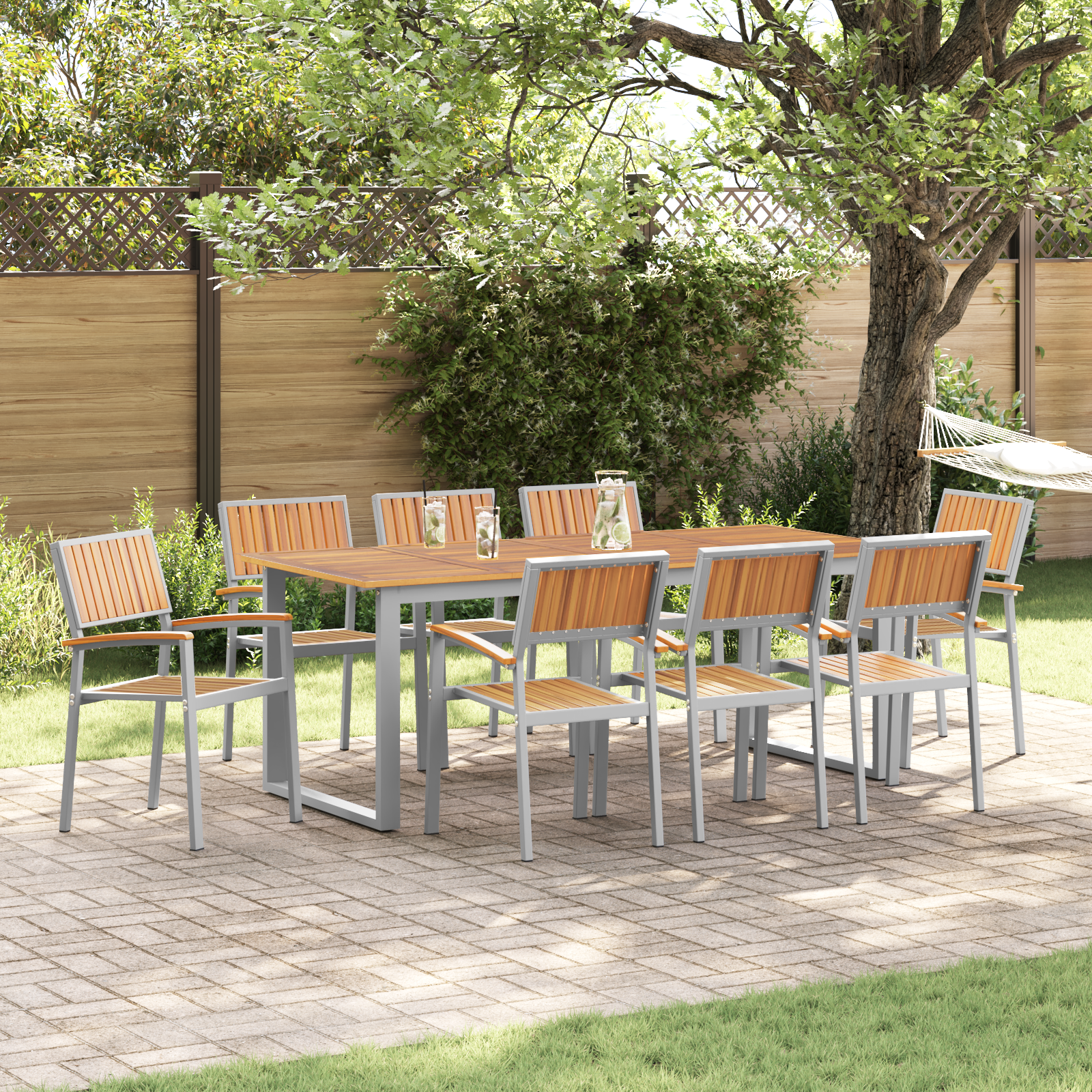 Scaune de grădină stivuibile 8 pcs Oțel gri și lemn solid de acacia GartenMobel Dekor