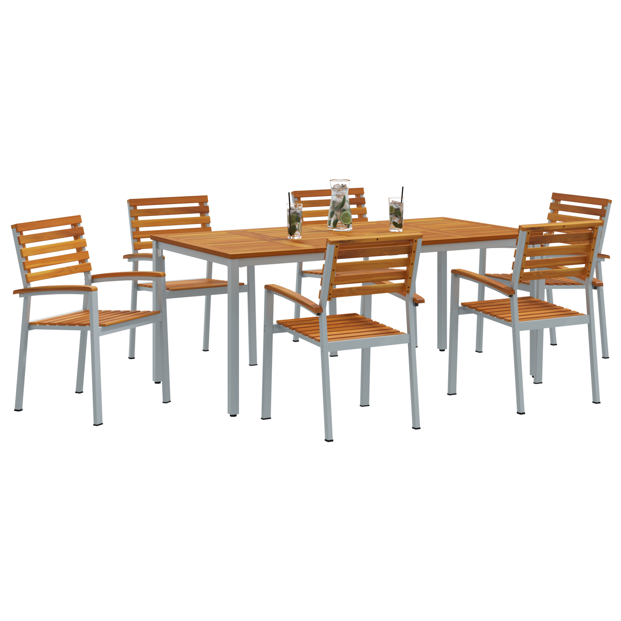 Set de dining pentru grădină , 7 piese, din lemn solid de acacia și metal GartenMobel Dekor