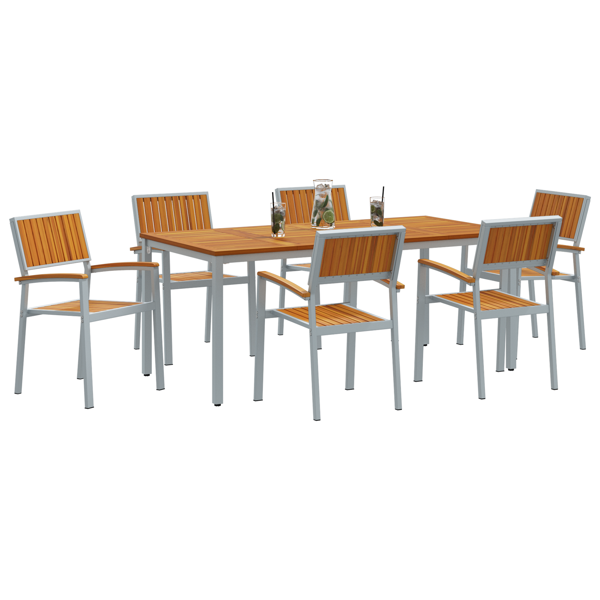 Set de dining pentru grădină , 7 piese, din lemn solid de acacia și metal GartenMobel Dekor