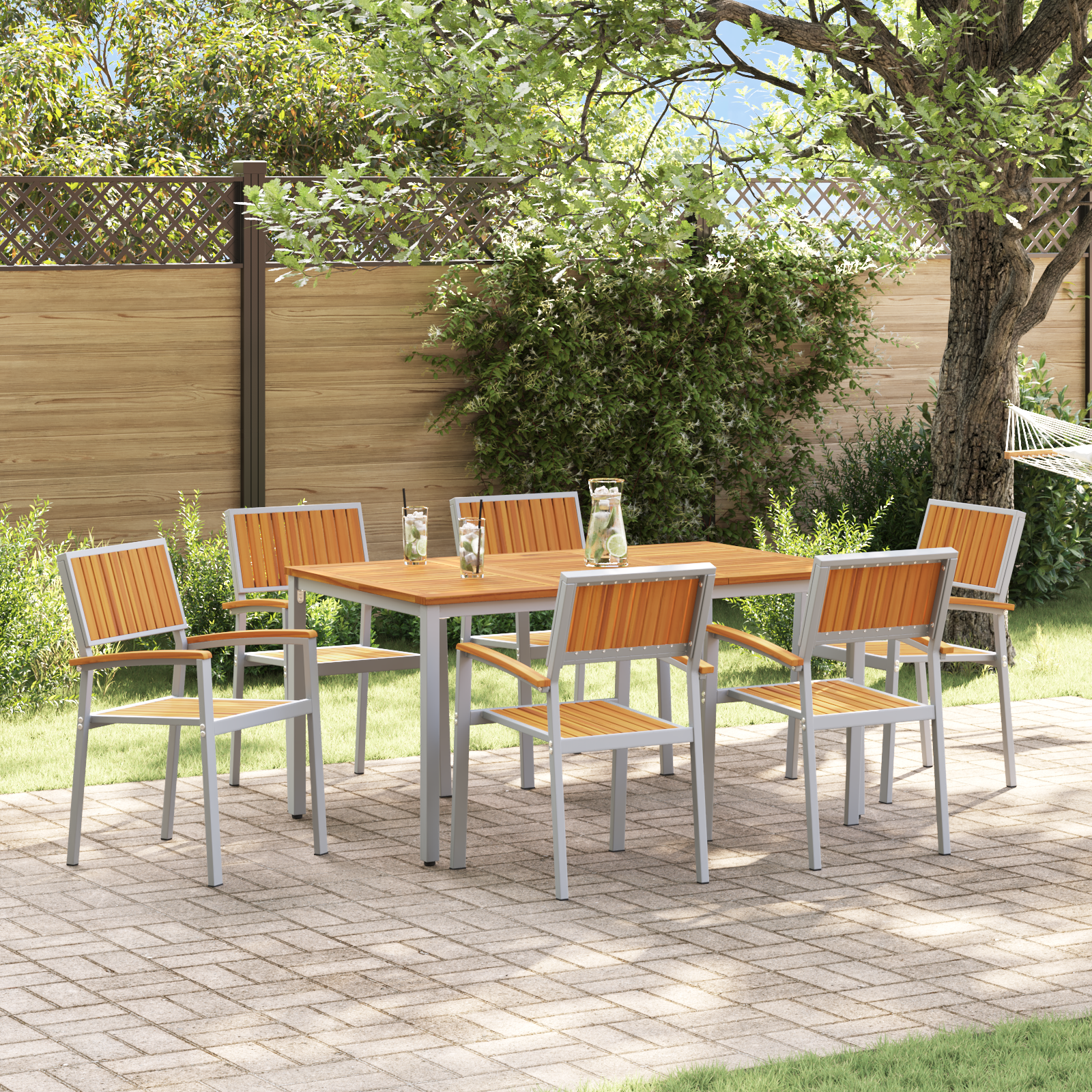 Set de dining pentru grădină , 7 piese, din lemn solid de acacia și metal GartenMobel Dekor