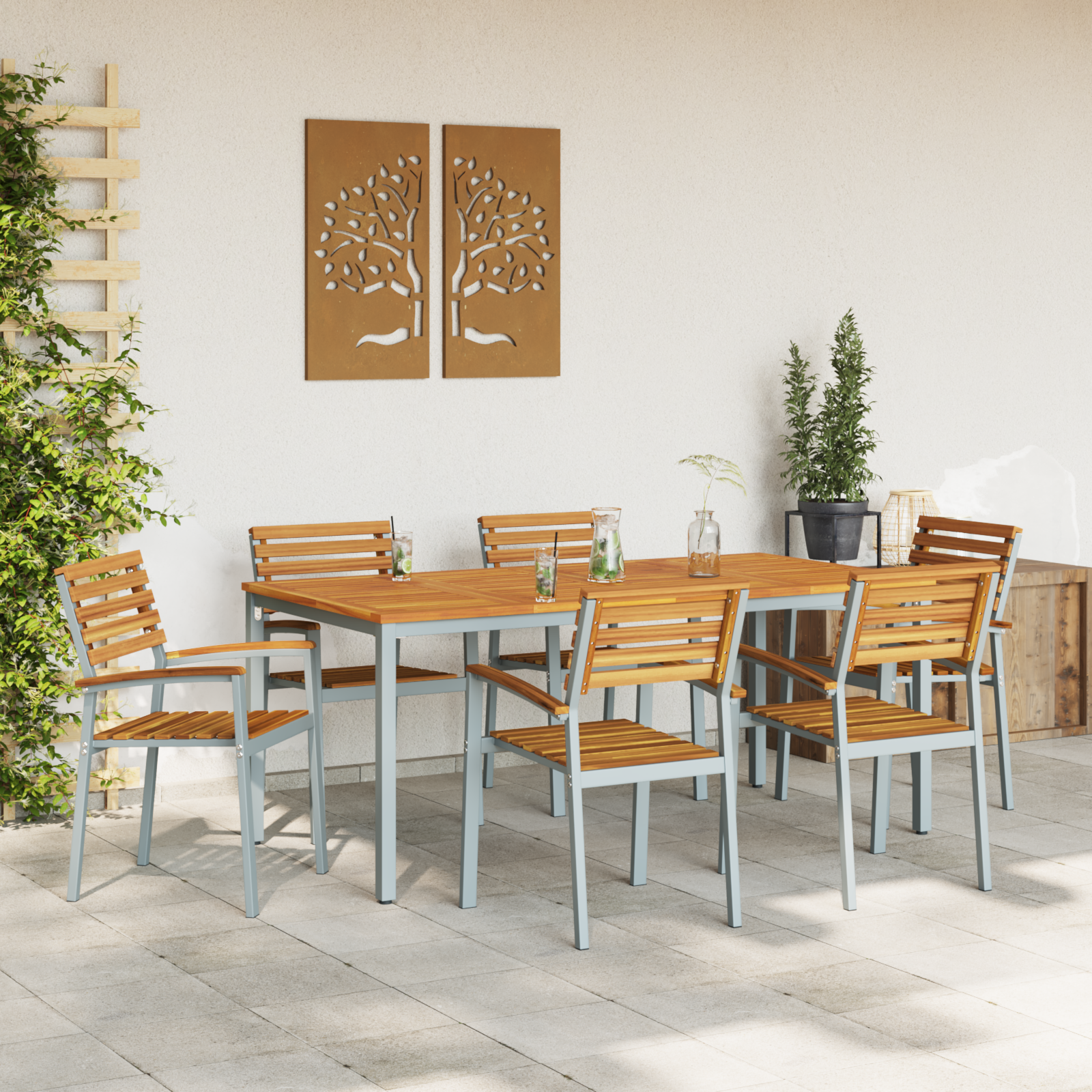 Set de dining pentru grădină , 7 piese, din lemn solid de acacia și metal GartenMobel Dekor