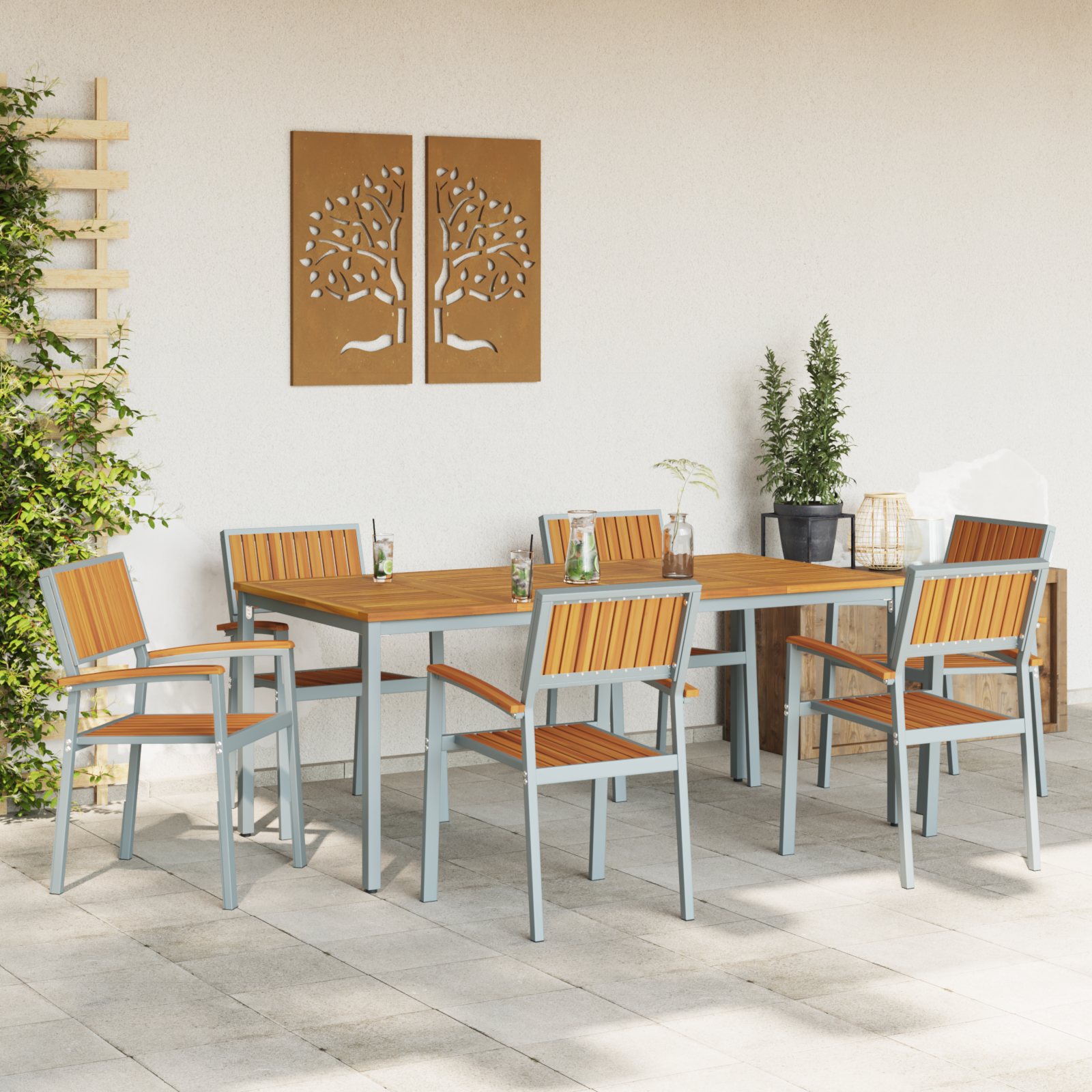 Set de dining pentru grădină , 7 piese, din lemn solid de acacia și metal GartenMobel Dekor