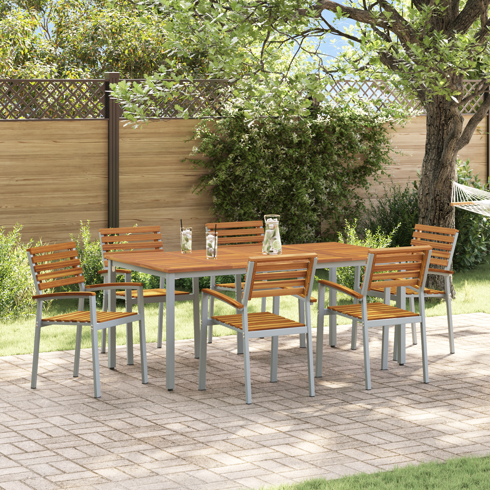 Set de dining pentru grădină , 7 piese, din lemn solid de acacia și metal GartenMobel Dekor
