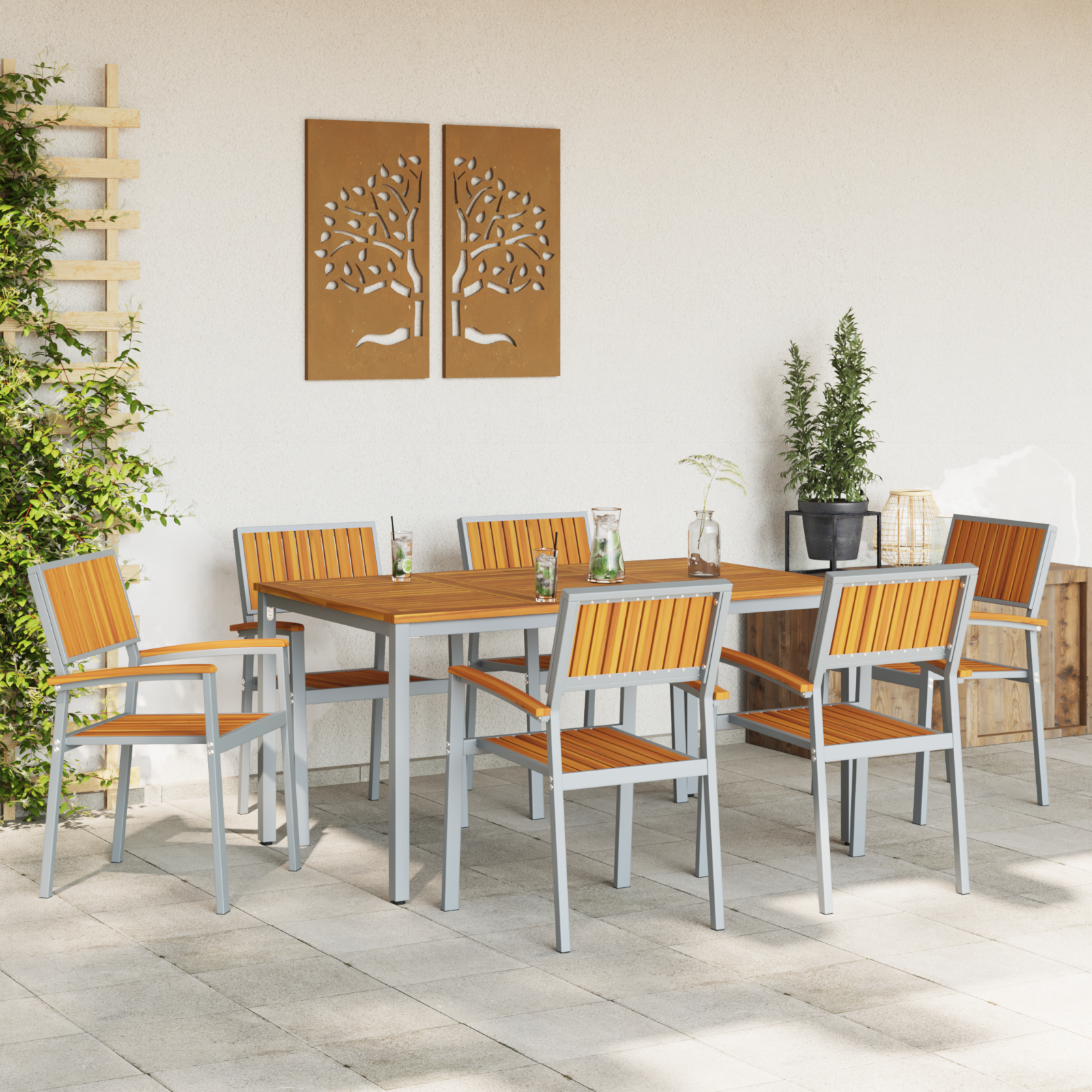 Set de dining pentru grădină , 7 piese, din lemn solid de acacia și metal GartenMobel Dekor