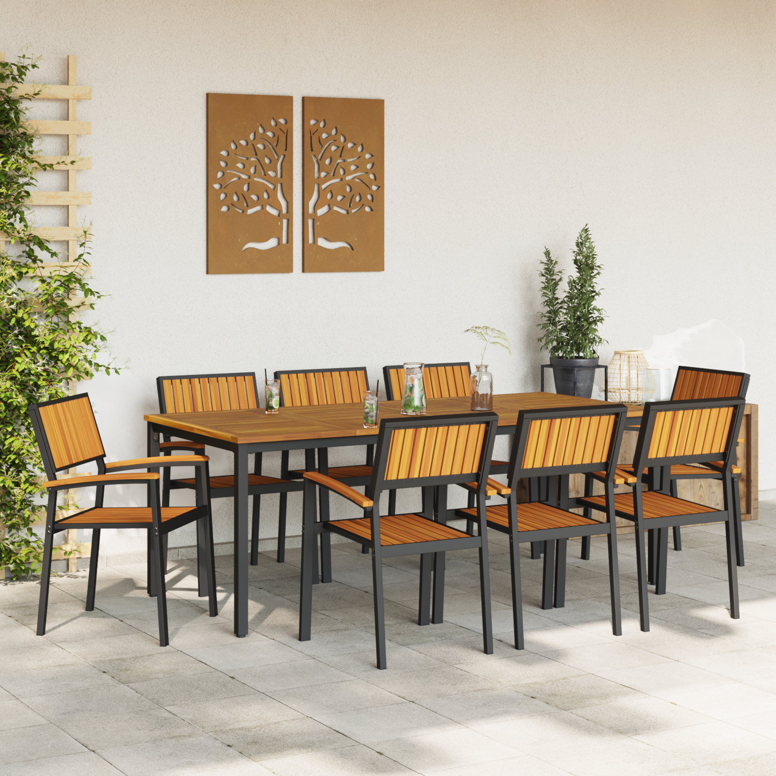 Set de dining pentru grădină , 9 piese, din lemn masiv de acacia și metal GartenMobel Dekor