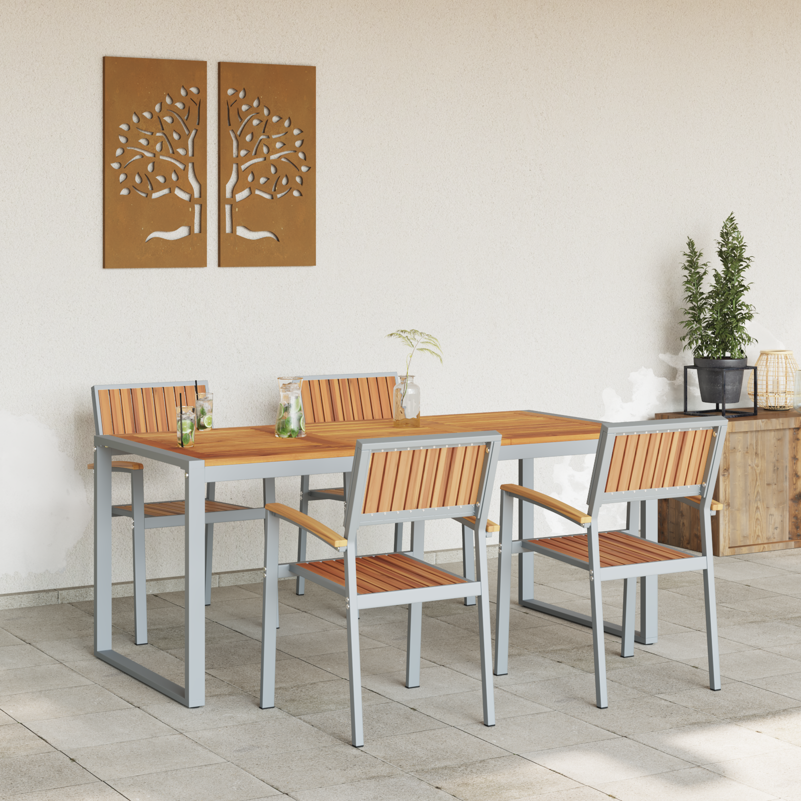 Set de dining pentru grădină 5 piese din lemn masiv de acacia și metal GartenMobel Dekor