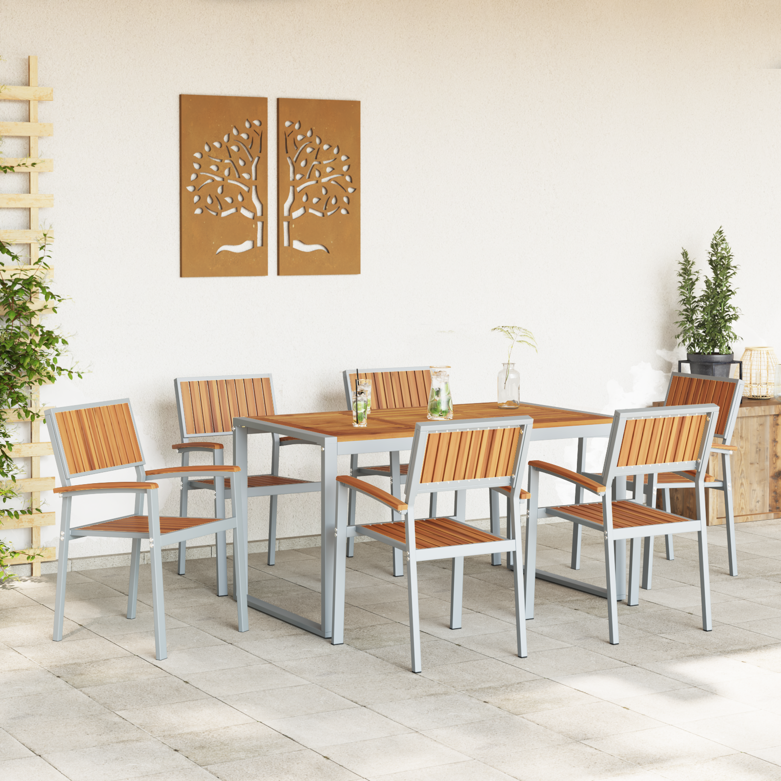 Set de dining pentru grădină 7 piese din lemn masiv de acacia și metal GartenMobel Dekor