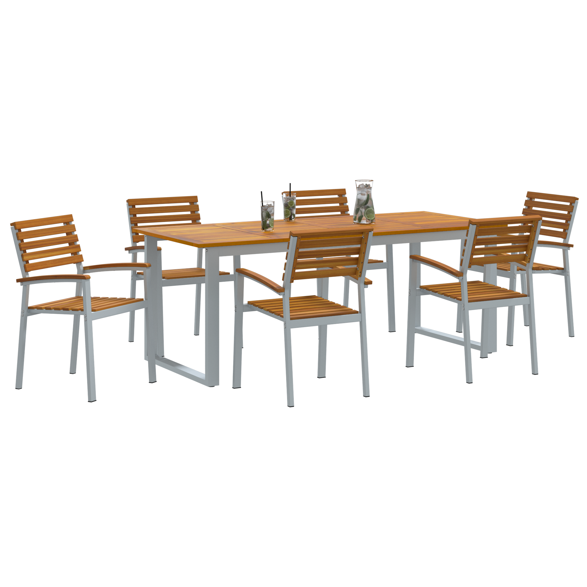 Set de dining pentru grădină din 7 piese din lemn solid de acacia și metal GartenMobel Dekor