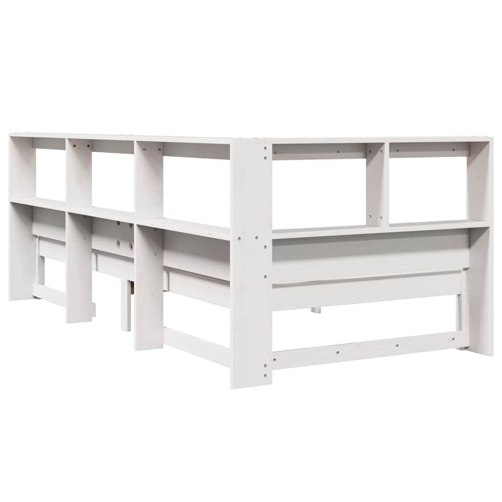 Pat cu bibliotecă fără saltea, alb, 75x190 cm, lemn masiv pin GartenMobel Dekor