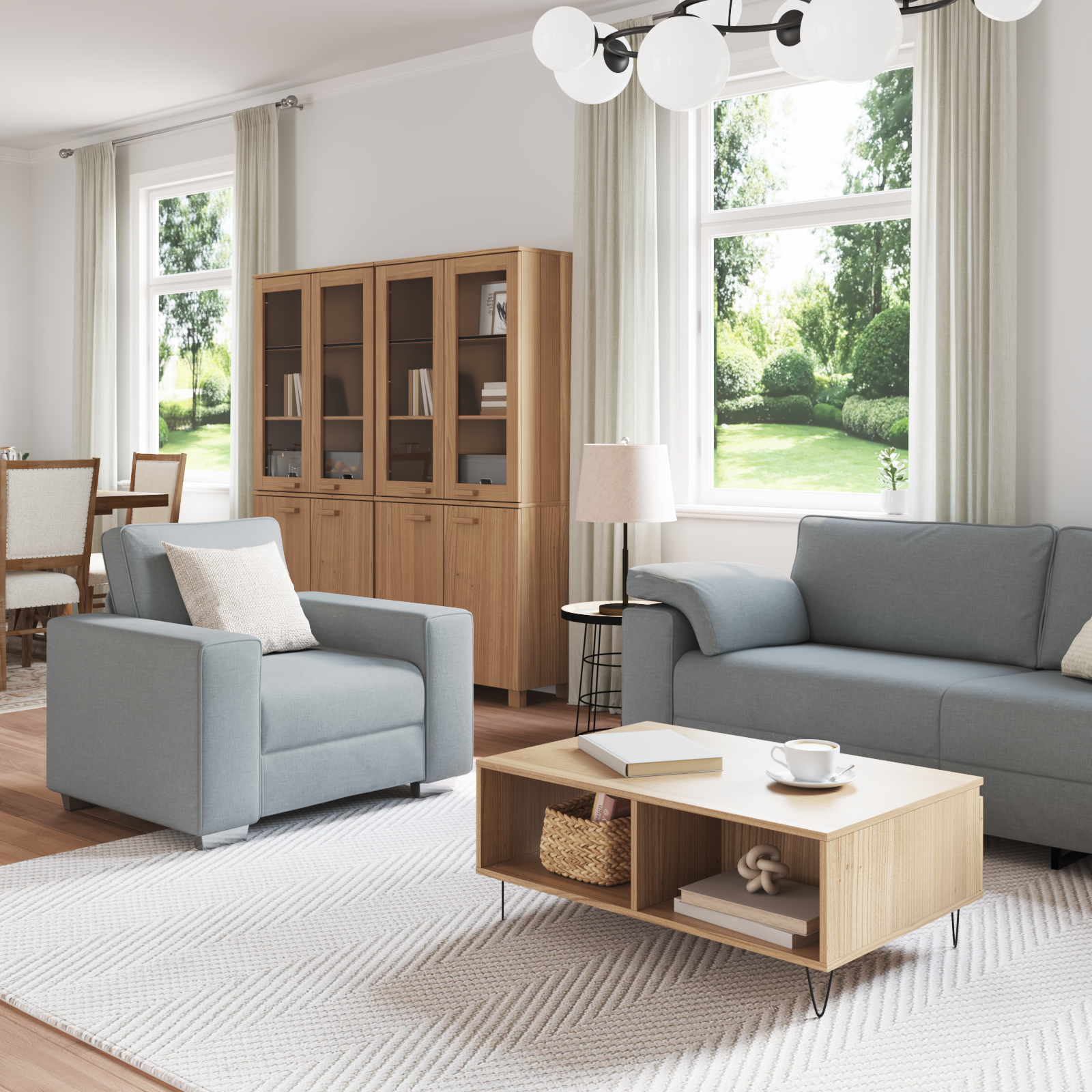 Set canapea, 3 piese, perne gri deschis, textil GartenMobel Dekor