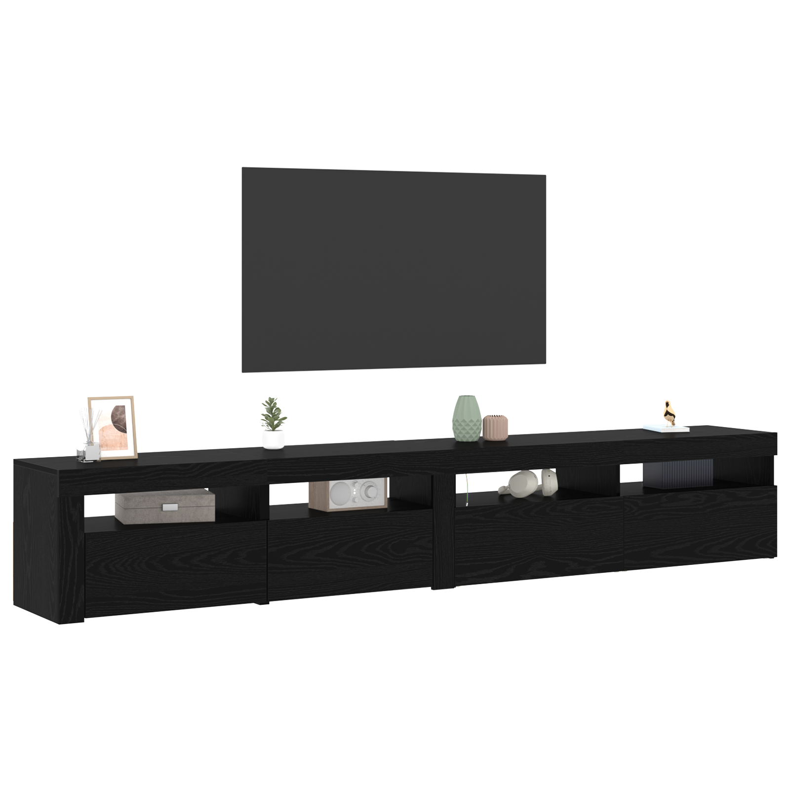 Cabinete TV 2 buc cu lumini LED din stejar negru și lemn ingineresc GartenMobel Dekor