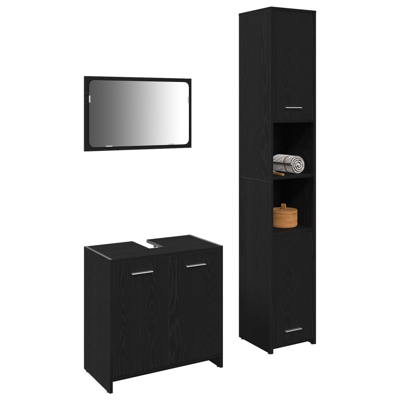 Set Mobilier pentru Baie 3 Piese Stejar Negru Lemn Prelucrat GartenMobel Dekor