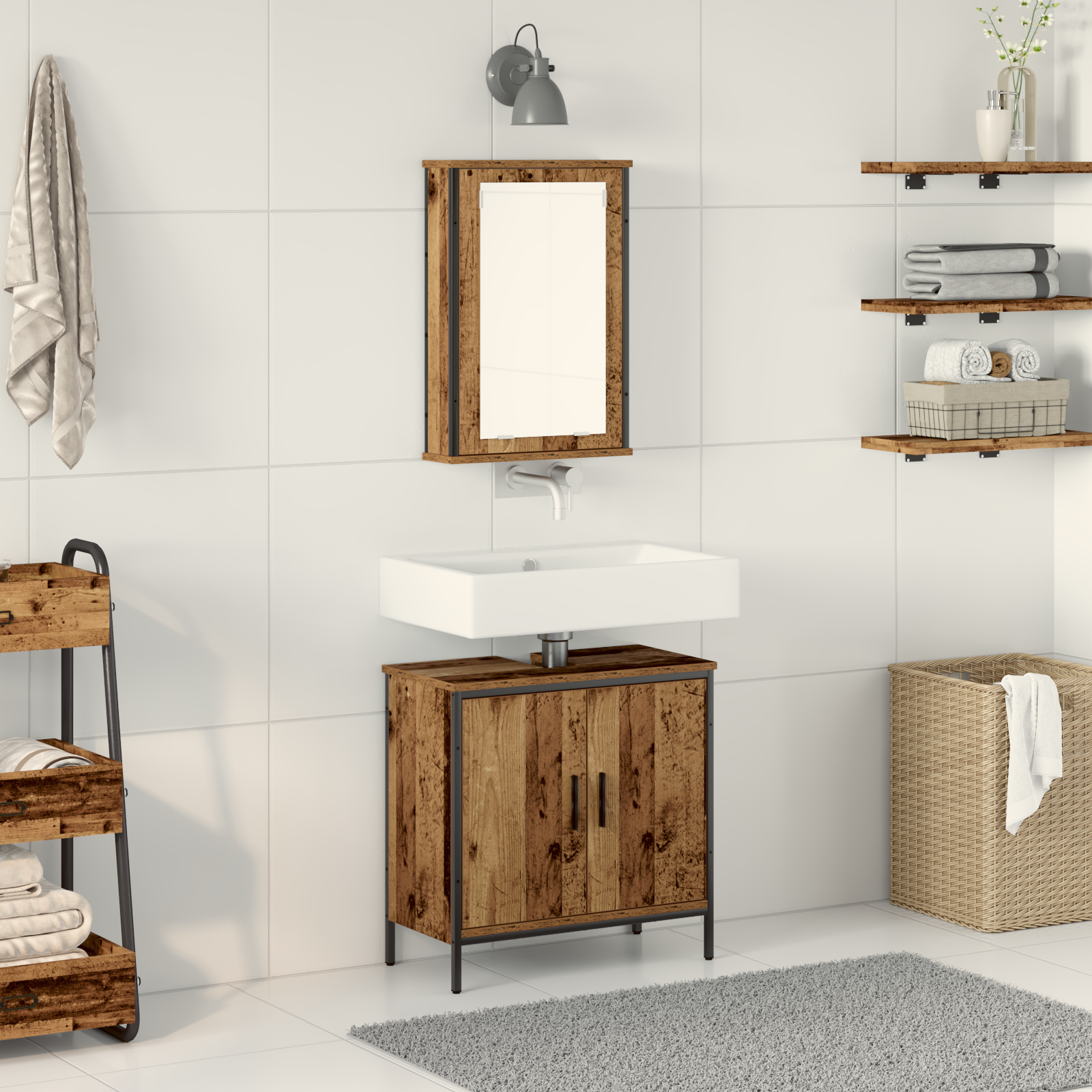 Set mobilier baie 2 piese lemn vechi lemn inginerit GartenMobel Dekor
