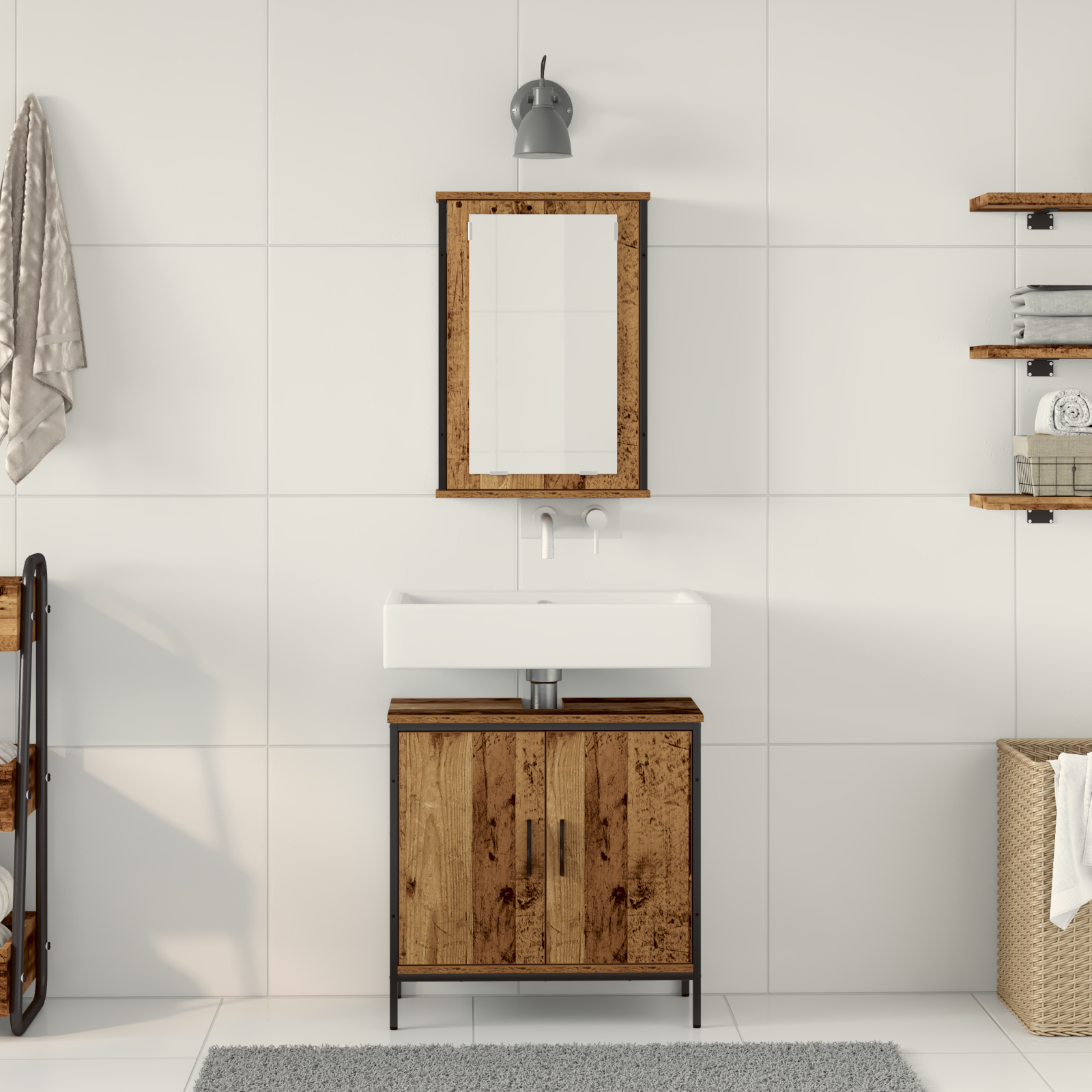 Set mobilier baie 2 piese lemn vechi lemn inginerit GartenMobel Dekor