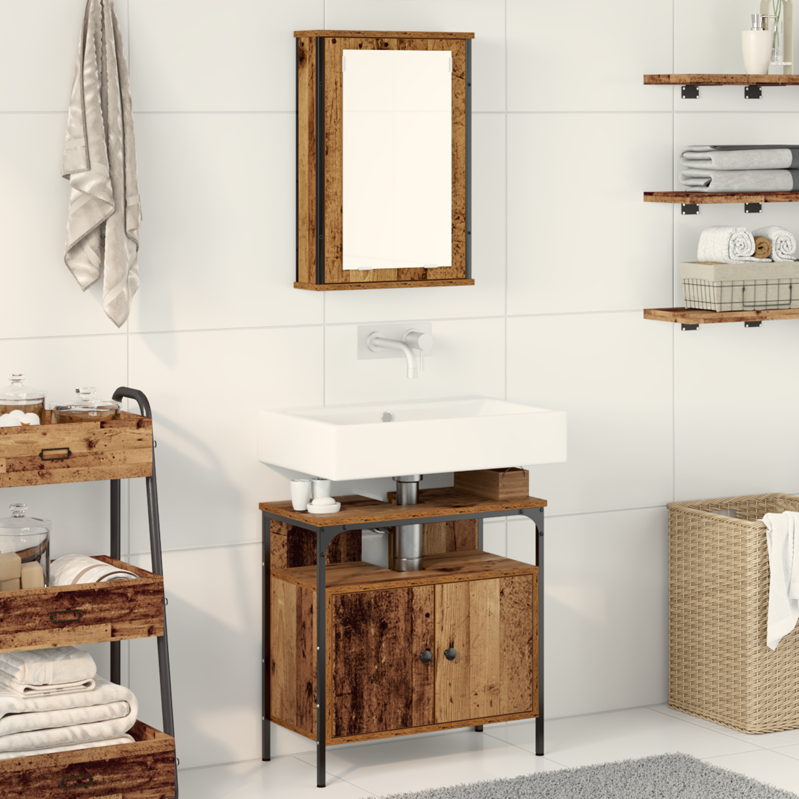 Set mobilier de baie, 2 piese, lemn vechi, lemn prelucrat GartenMobel Dekor