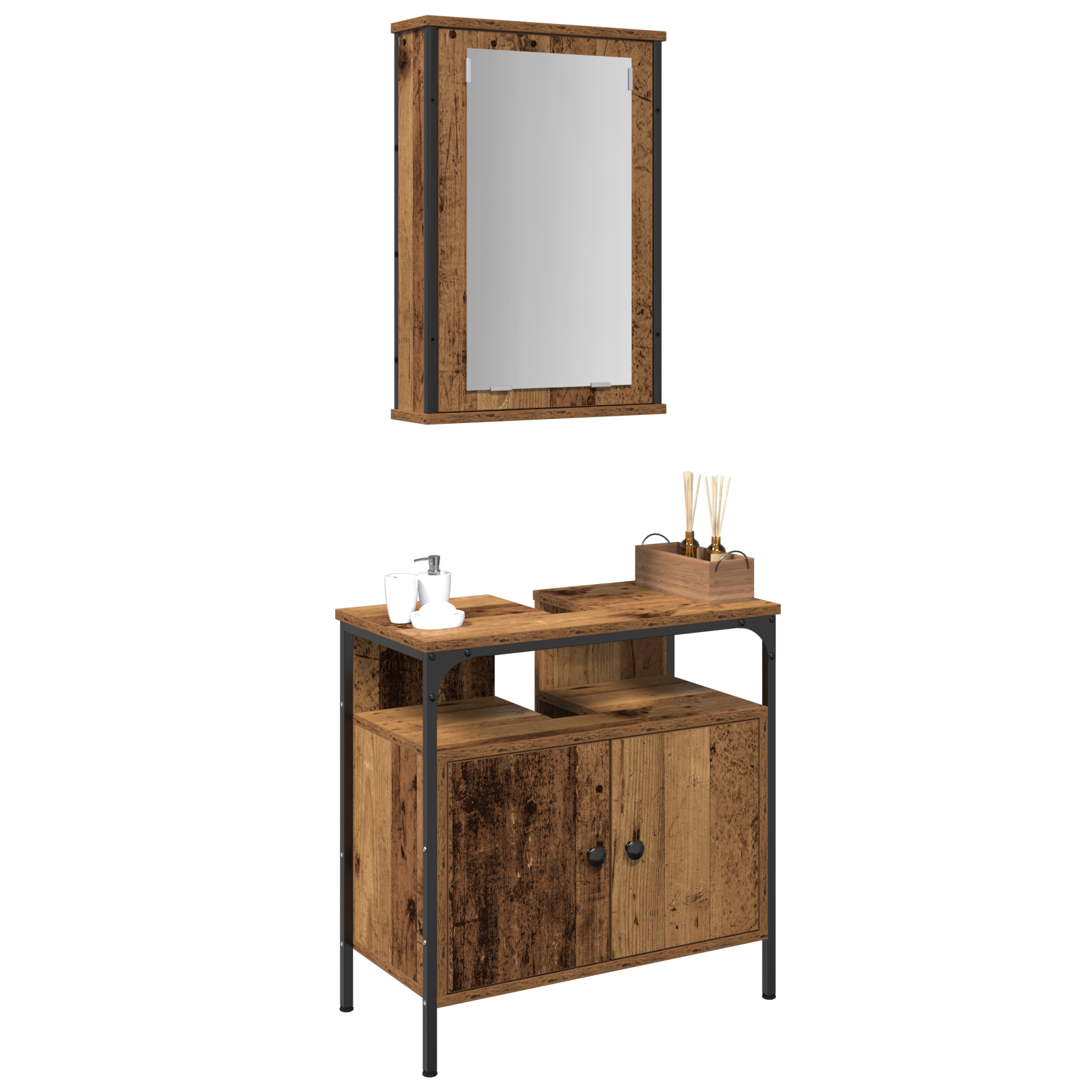 Set mobilier de baie, 2 piese, lemn vechi, lemn prelucrat GartenMobel Dekor