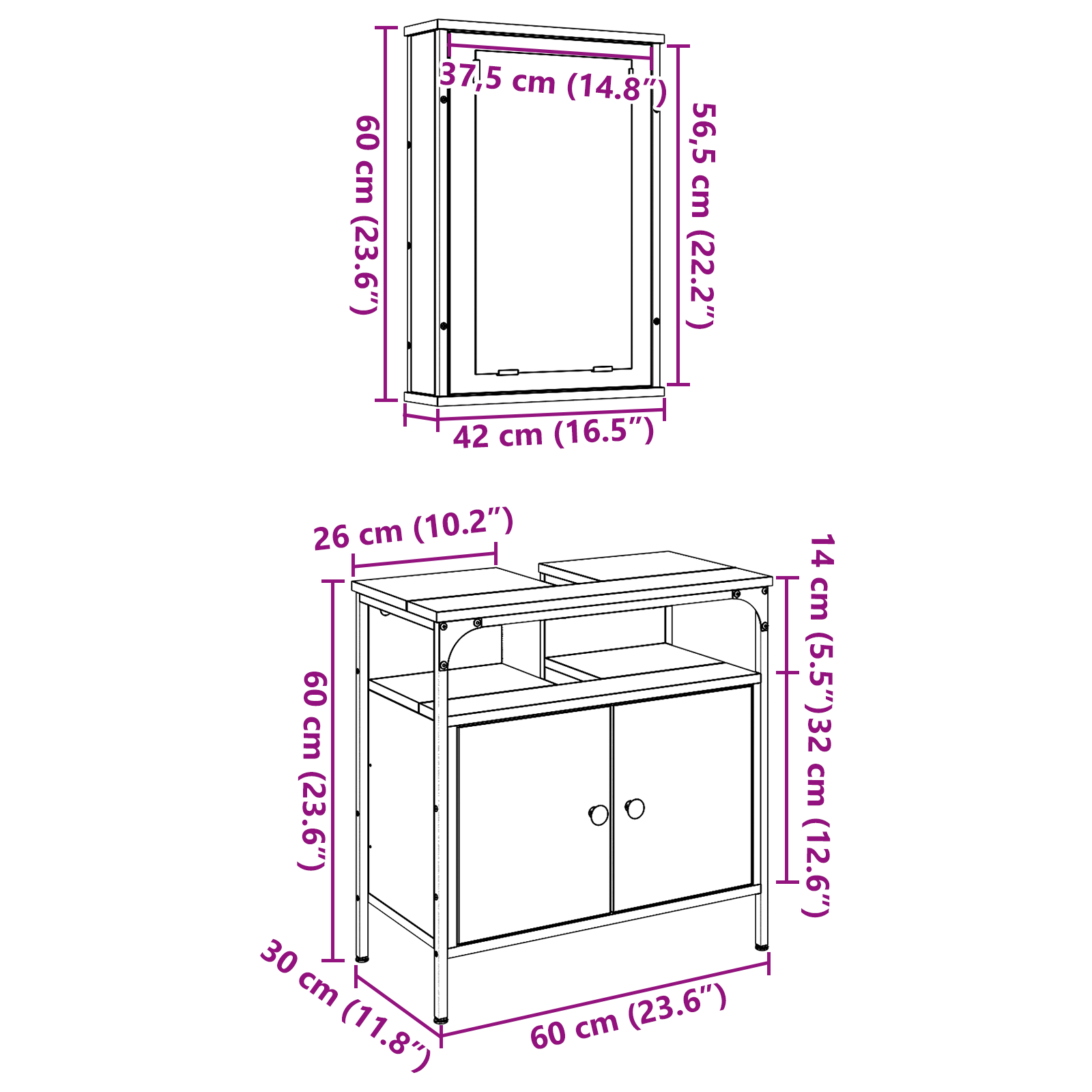 Set mobilier de baie, 2 piese, lemn vechi, lemn prelucrat GartenMobel Dekor