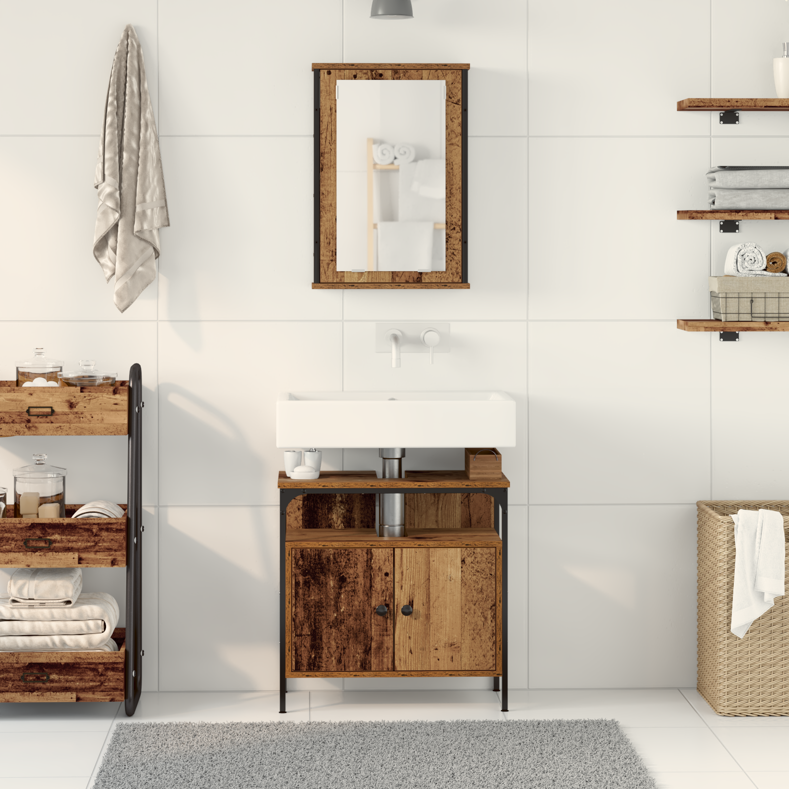 Set mobilier de baie, 2 piese, lemn vechi, lemn prelucrat GartenMobel Dekor