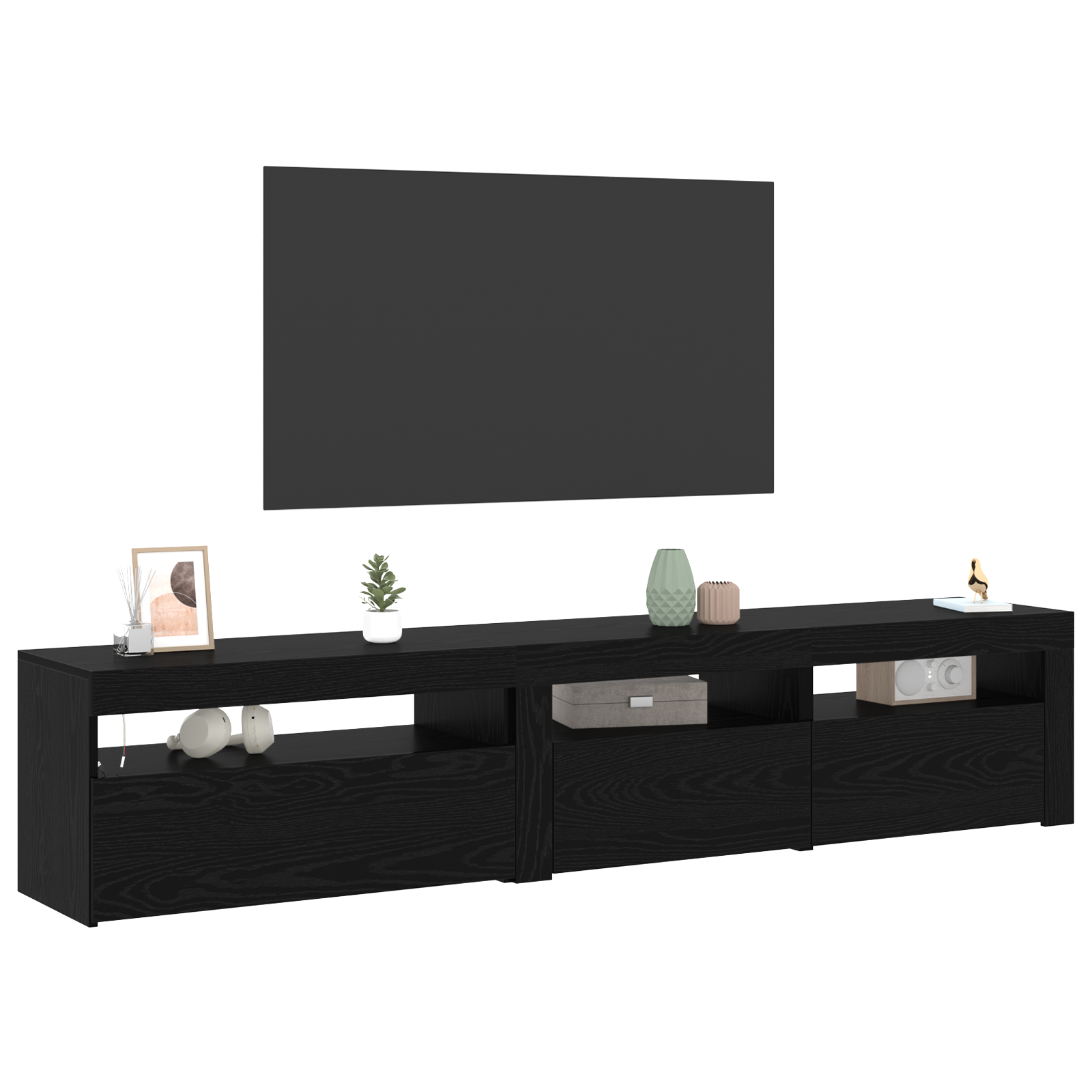Suporturi TV 2 buc cu lumini LED Stejar Negru Lemn Ingineresc GartenMobel Dekor