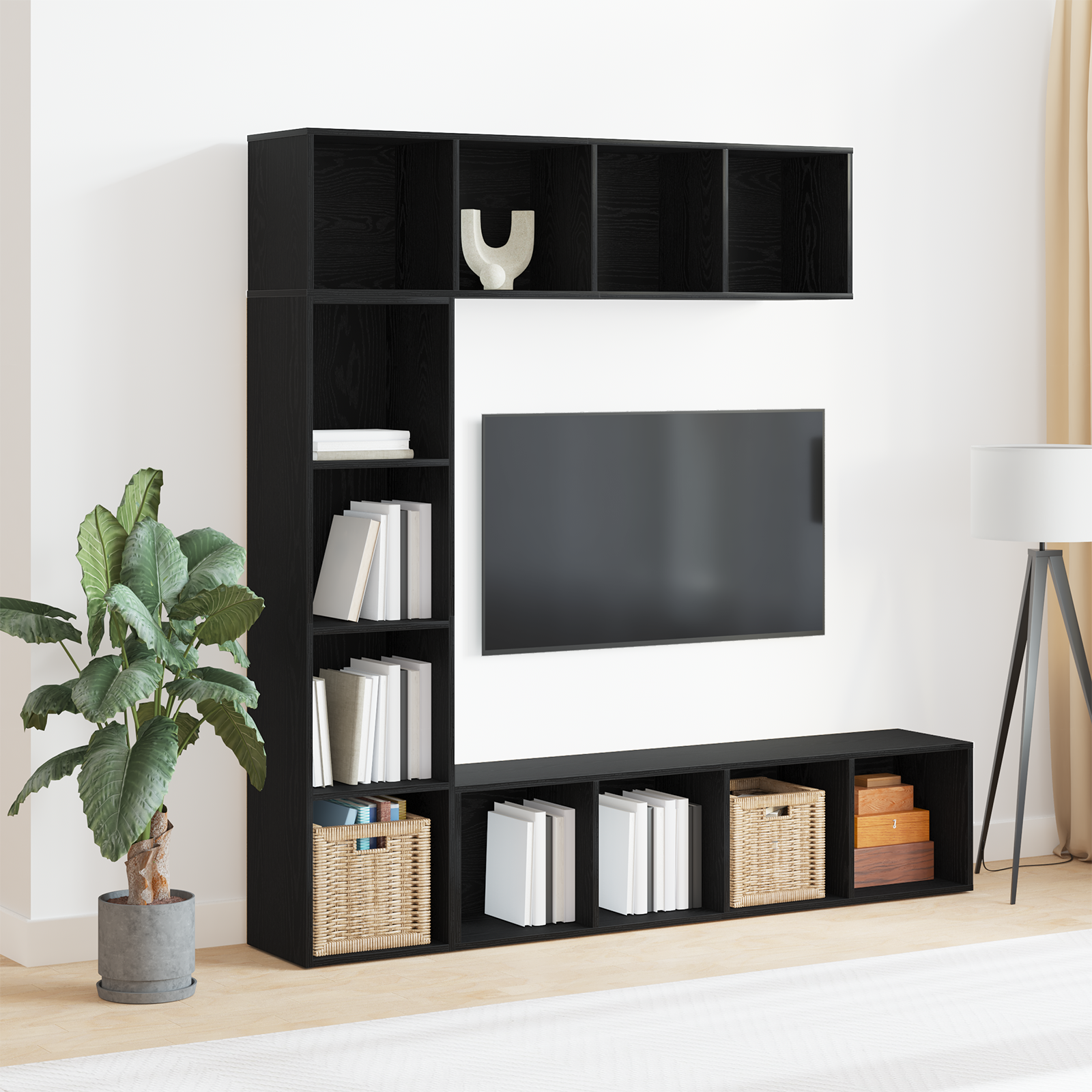 Biblioteci 3 pcs Stejar Negru 36x30x143 cm Lemn prelucrat GartenMobel Dekor