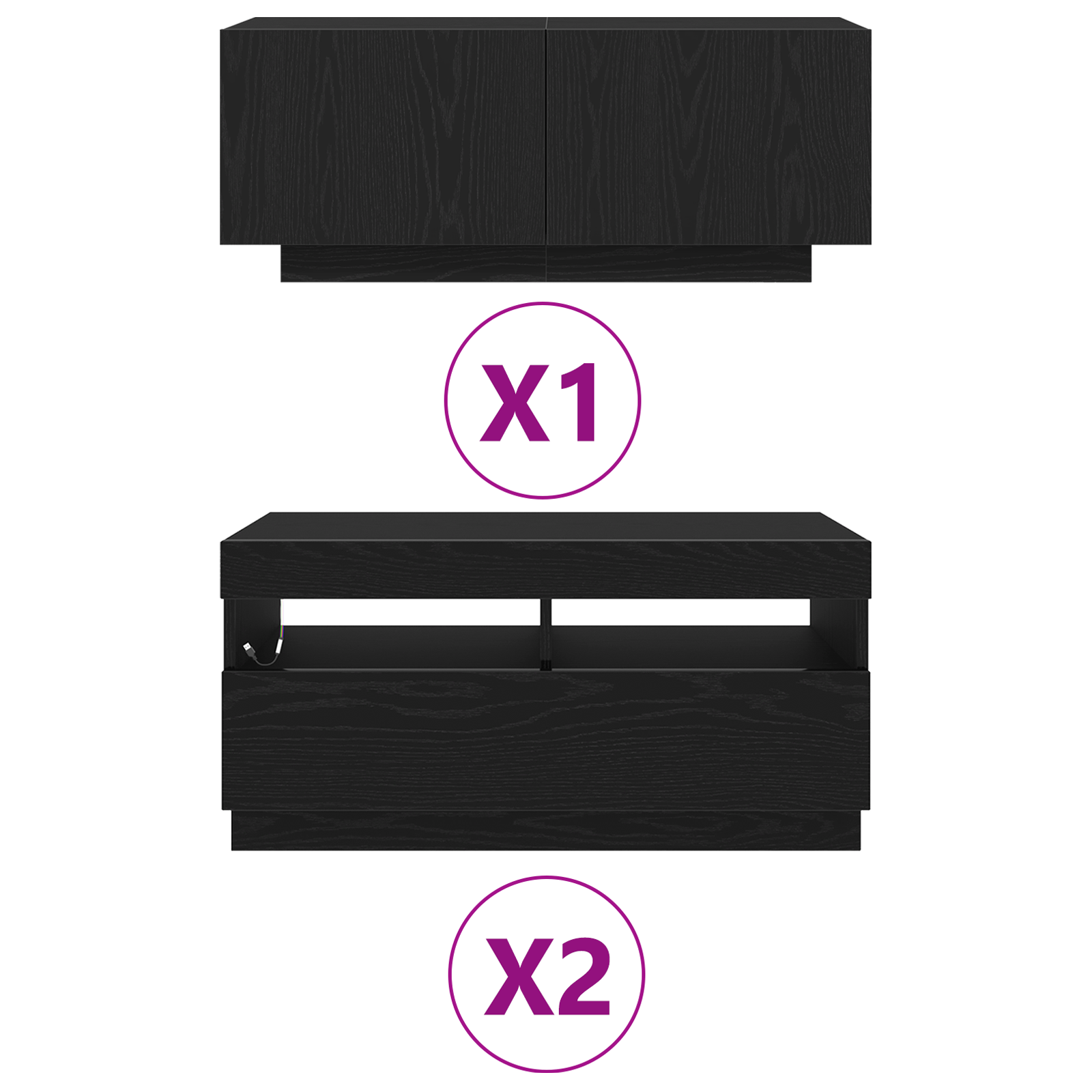 Cabinet TV cu LED-uri Stejar Negru 260x35x40 cm Lemn prelucrat GartenMobel Dekor