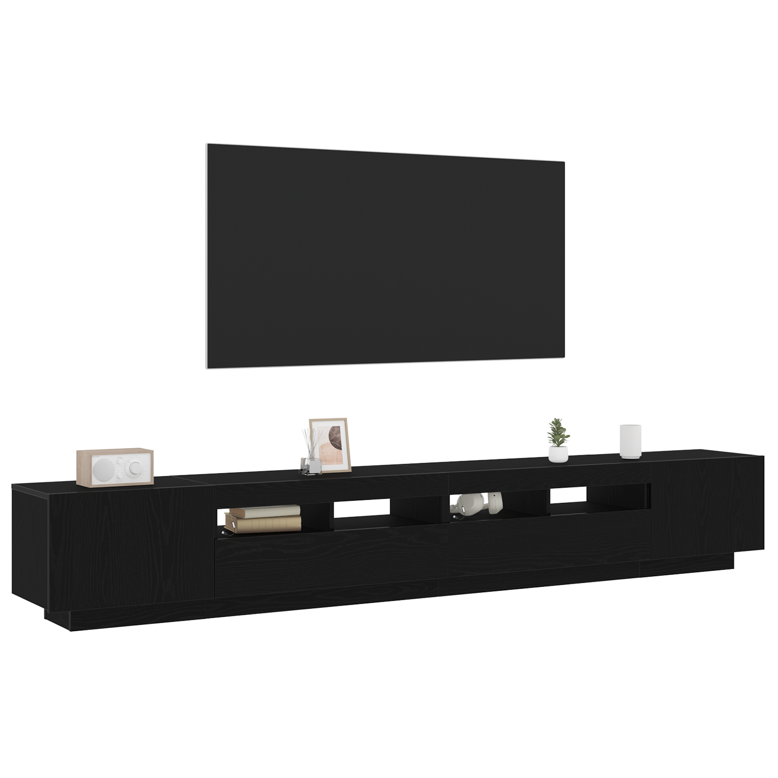 Cabinet TV cu LED-uri Stejar Negru 260x35x40 cm Lemn prelucrat GartenMobel Dekor
