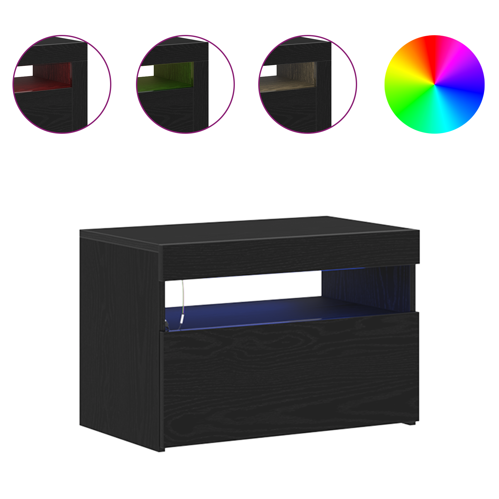 Dulap de nopte cu lumini LED Stejar negru 60x35x40 cm Lemn proiectat GartenMobel Dekor