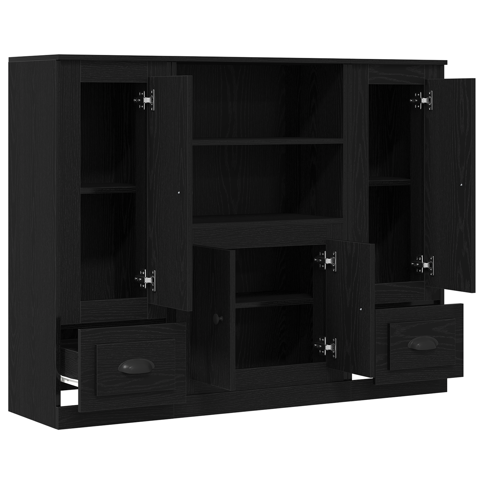 Highboard Negru Stejar 132x35,5x103,5 cm Lemn Prelucrat GartenMobel Dekor