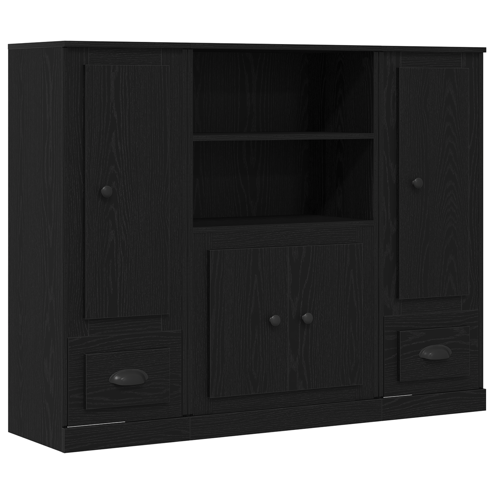 Highboard Negru Stejar 132x35,5x103,5 cm Lemn Prelucrat GartenMobel Dekor