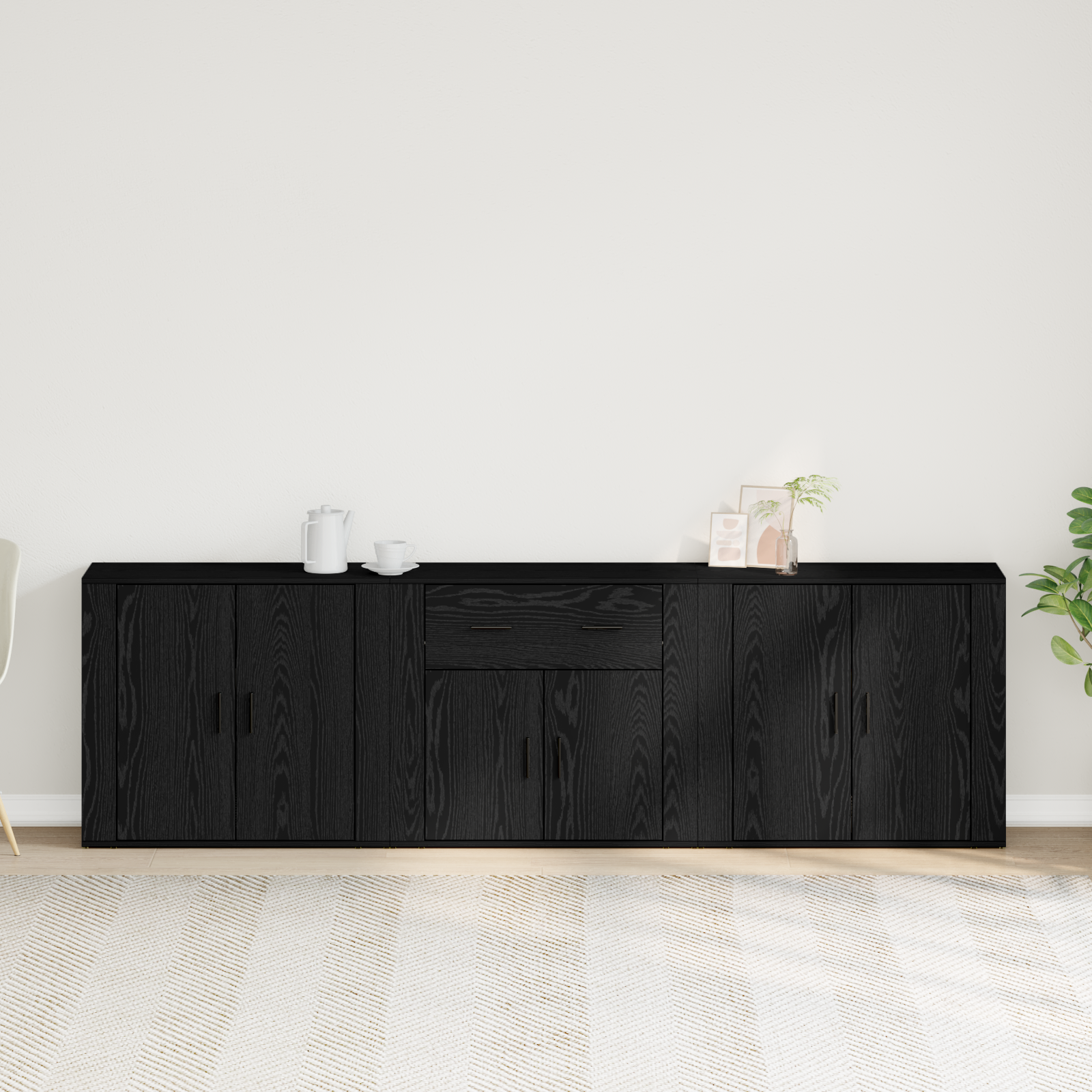 Set 3 sideboarduri Stejar Negru Lemn prelucrat GartenMobel Dekor