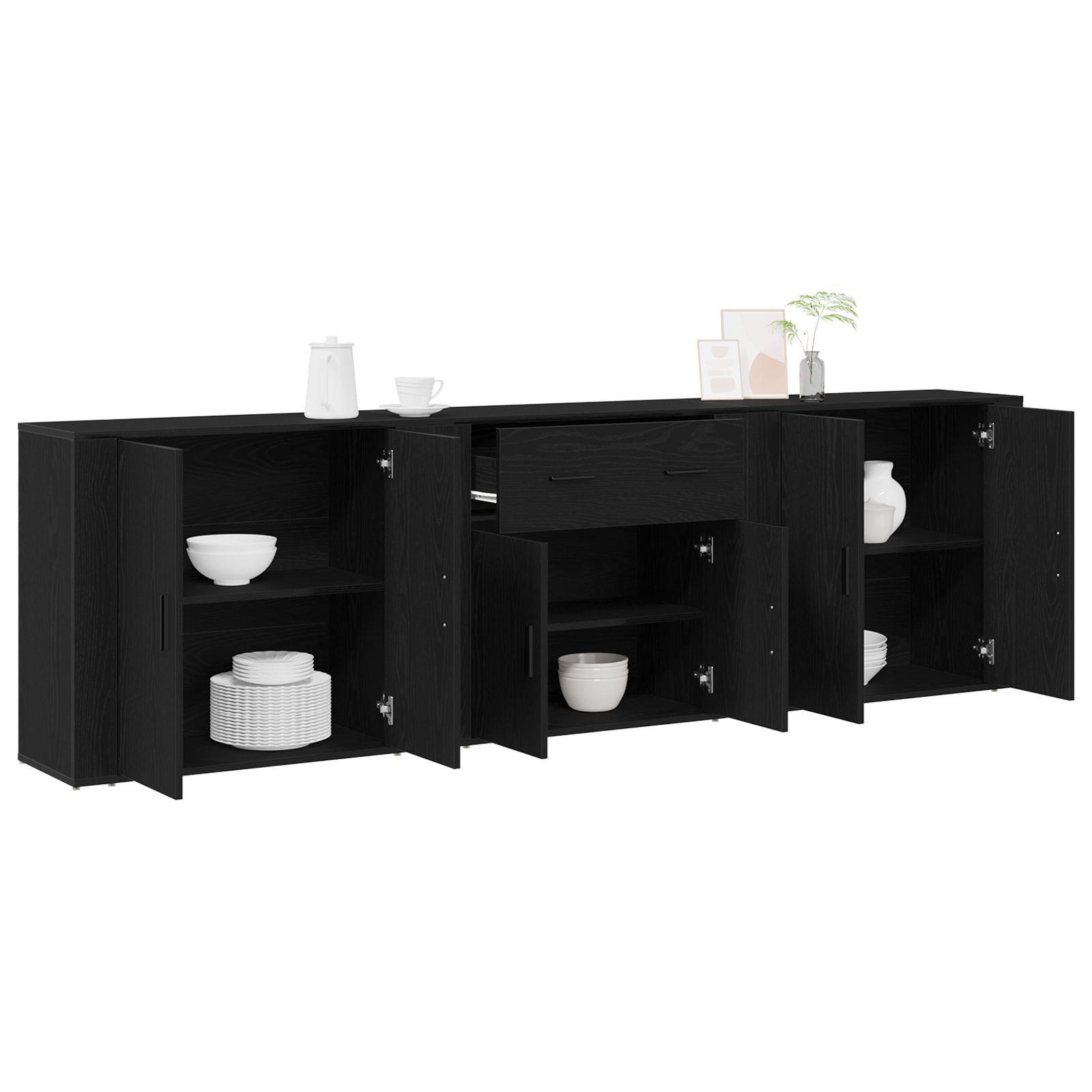 Set 3 sideboarduri Stejar Negru Lemn prelucrat GartenMobel Dekor