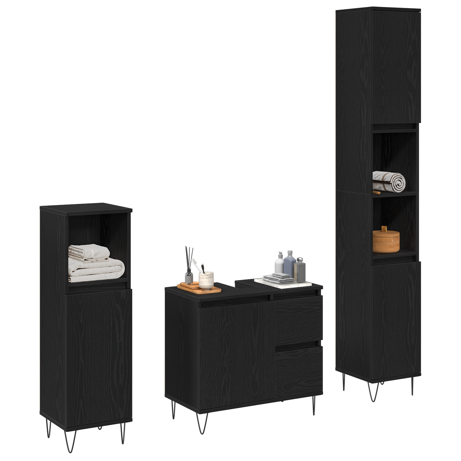 Set Mobilă Baie 3 Piese Stejar Negru Lemn Prelucrat GartenMobel Dekor