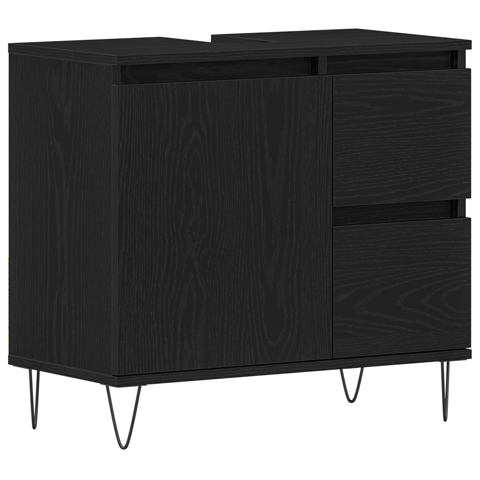 Set Mobilă Baie 3 Piese Stejar Negru Lemn Prelucrat GartenMobel Dekor