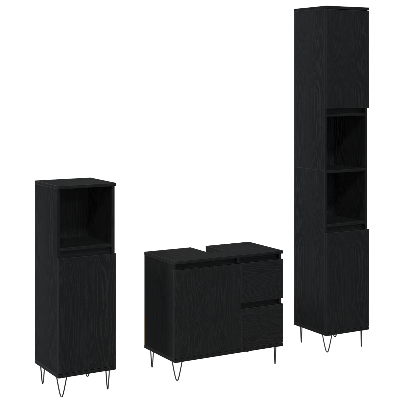 Set Mobilă Baie 3 Piese Stejar Negru Lemn Prelucrat GartenMobel Dekor