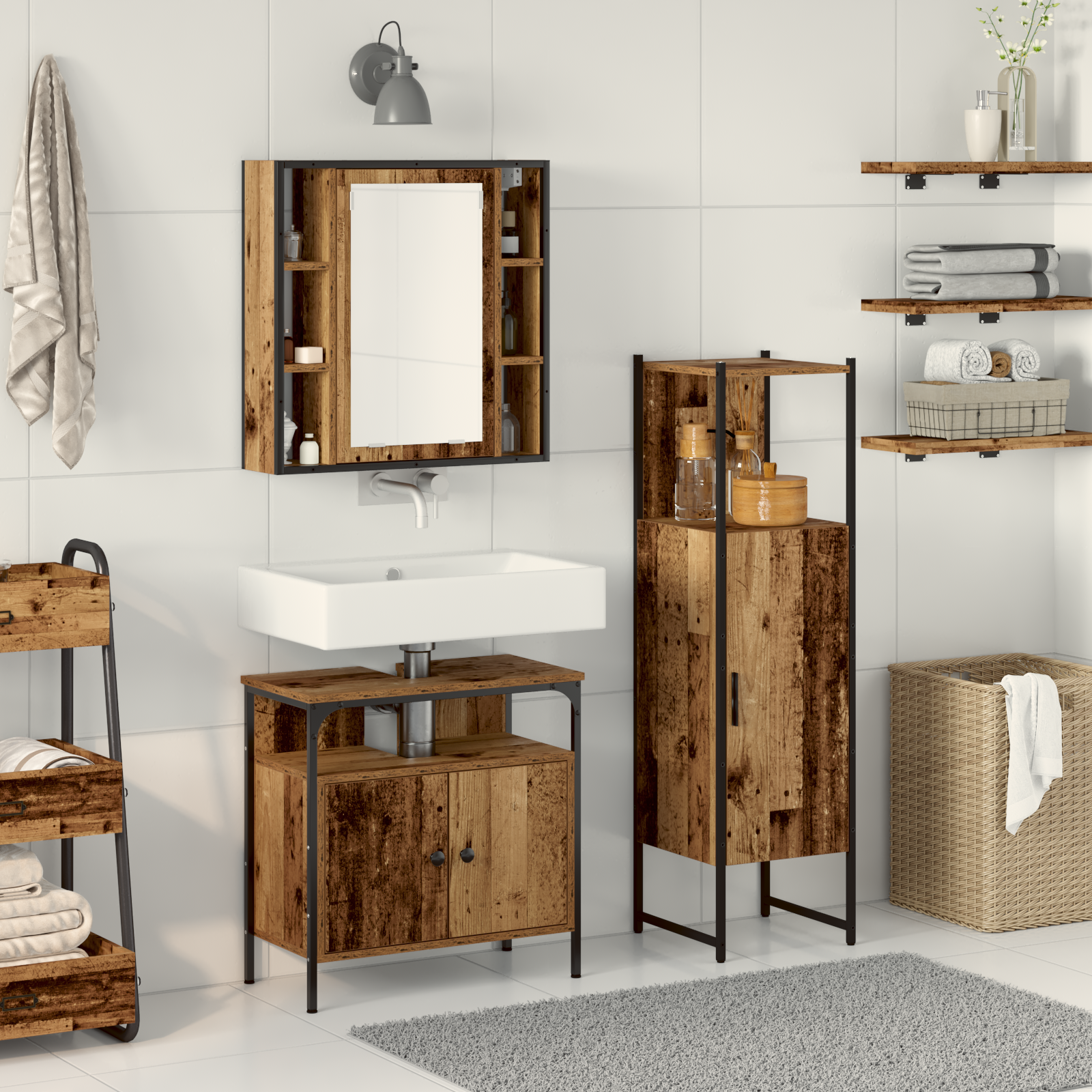 Set Mobilier Baie 3 Piese Lemn Vechi Lemn Inginerat GartenMobel Dekor