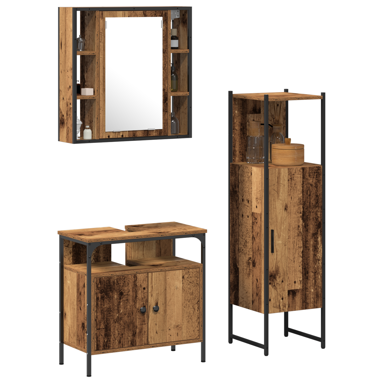 Set Mobilier Baie 3 Piese Lemn Vechi Lemn Inginerat GartenMobel Dekor
