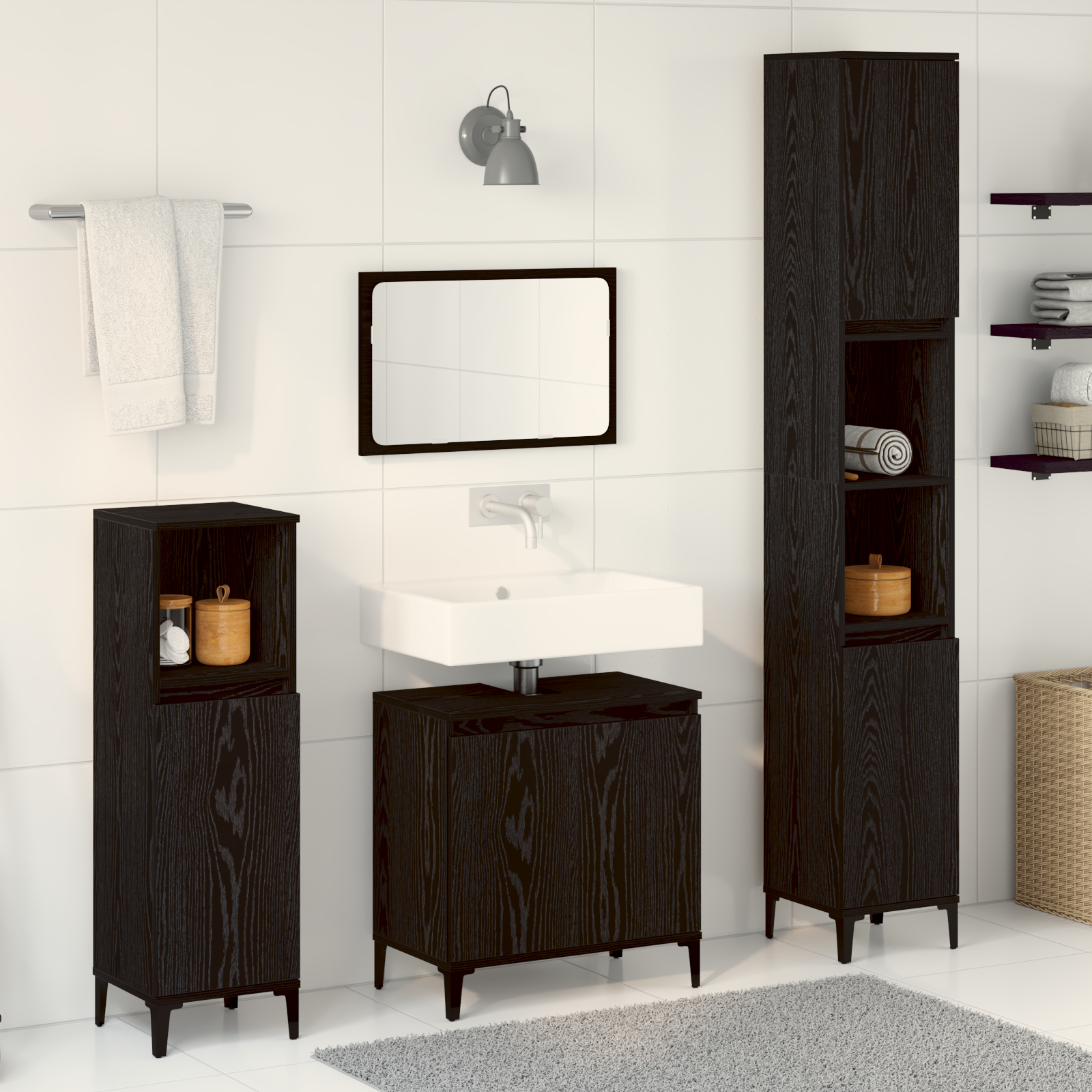 Set Mobilier Baie 3 Piese Stejar Negru Lemn Prelucrat GartenMobel Dekor