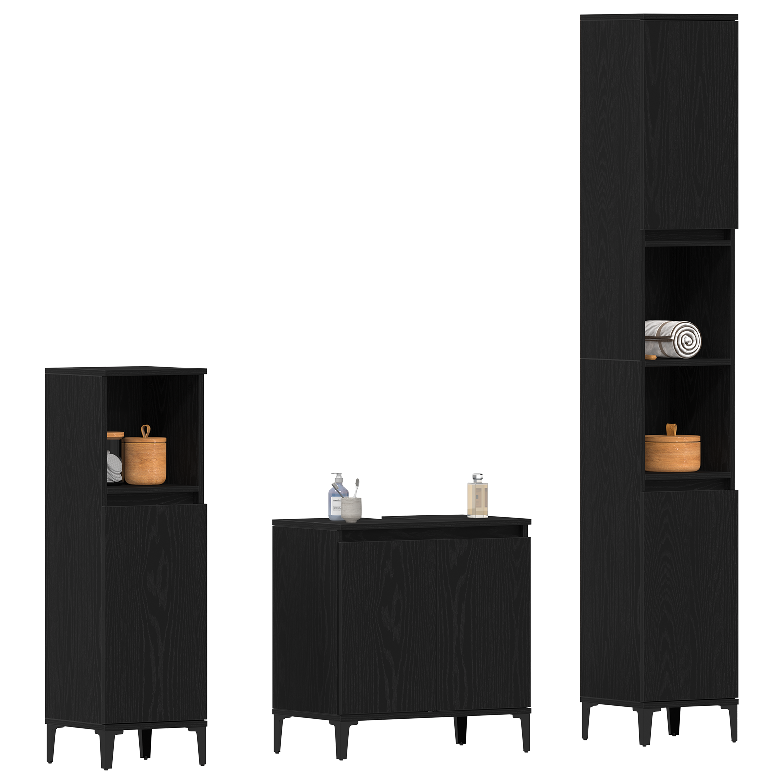 Set Mobilier Baie 3 Piese Stejar Negru Lemn Prelucrat GartenMobel Dekor