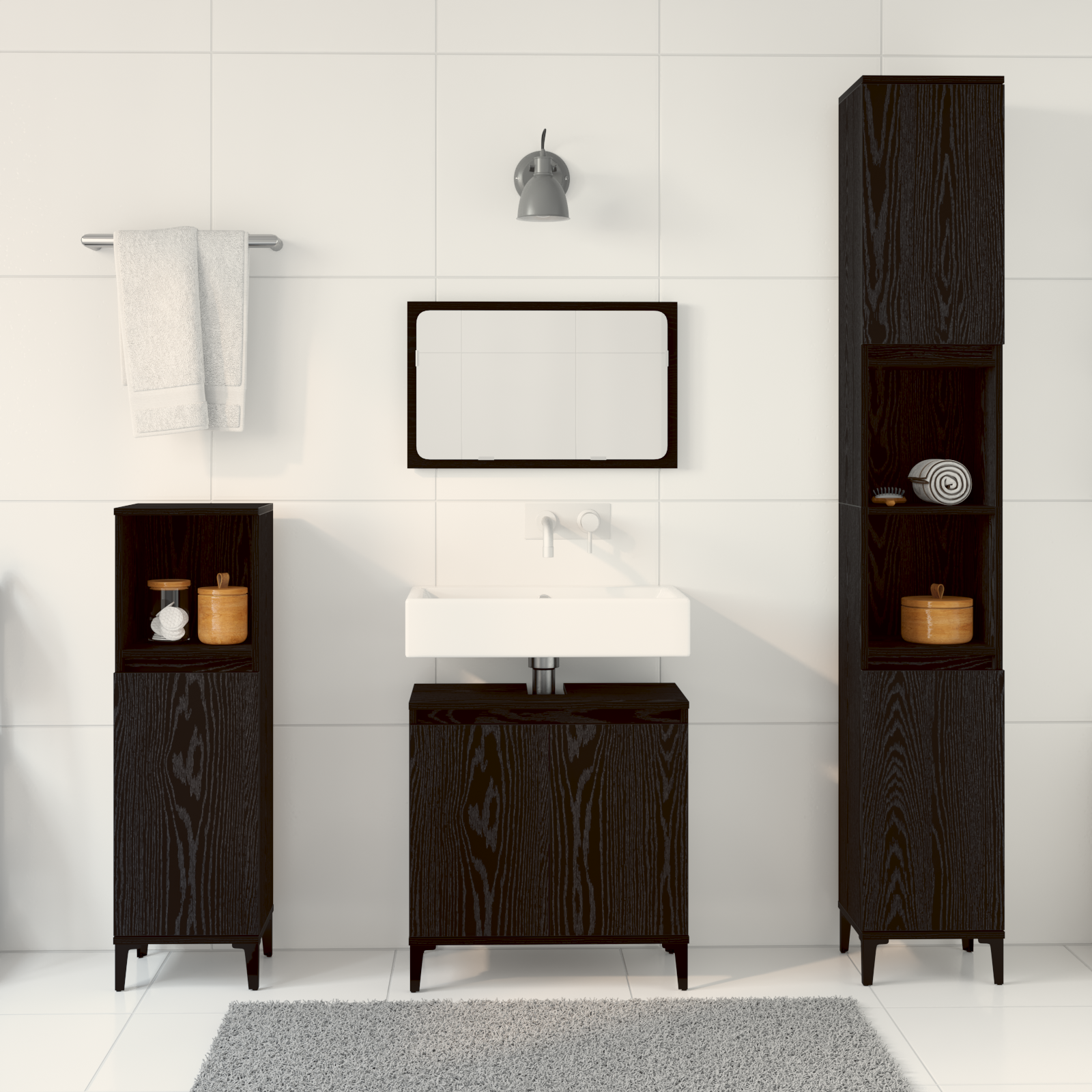 Set Mobilier Baie 3 Piese Stejar Negru Lemn Prelucrat GartenMobel Dekor