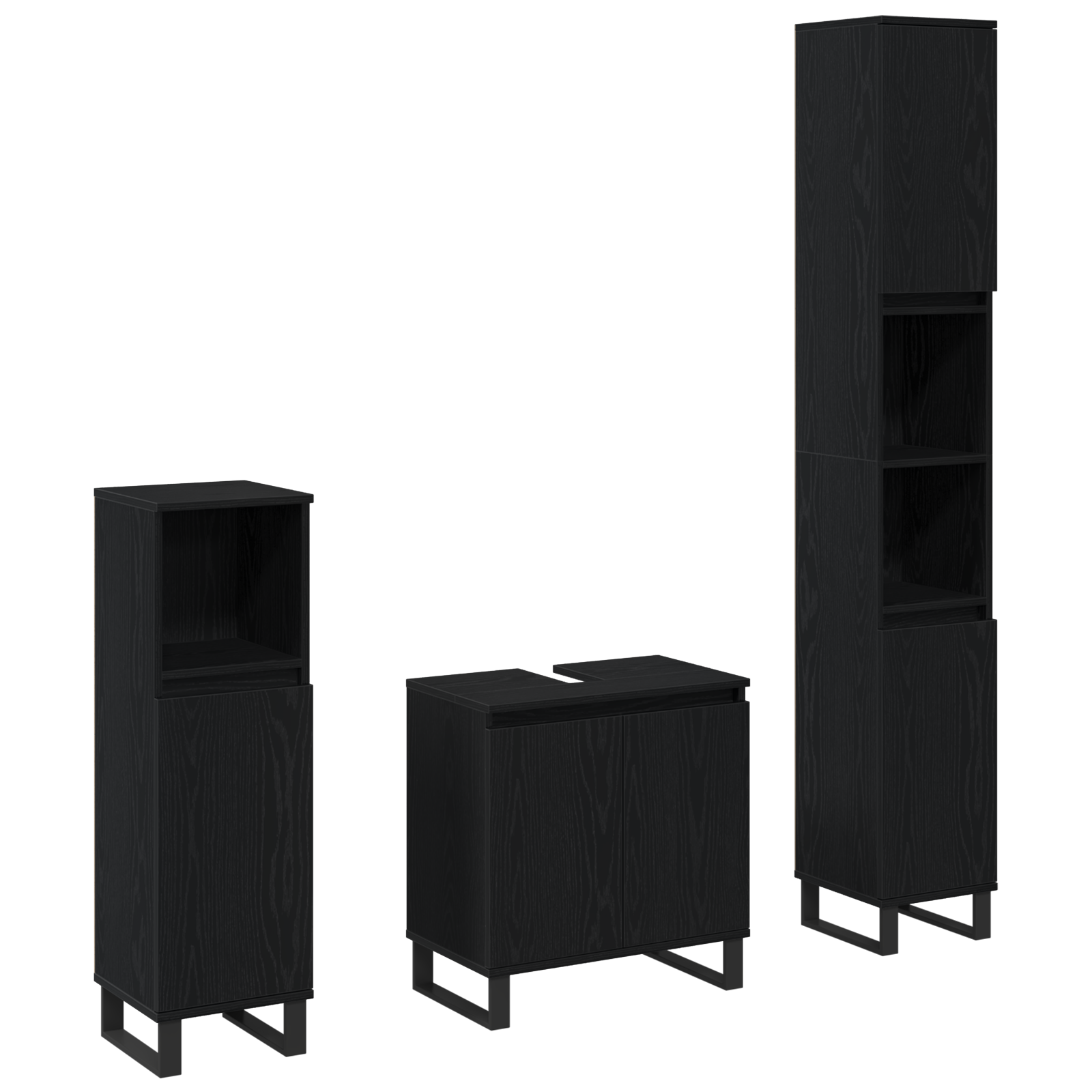 Set de Mobilier pentru Baie 3 Piese Stejar Negru din Lemn Ingineresc GartenMobel Dekor