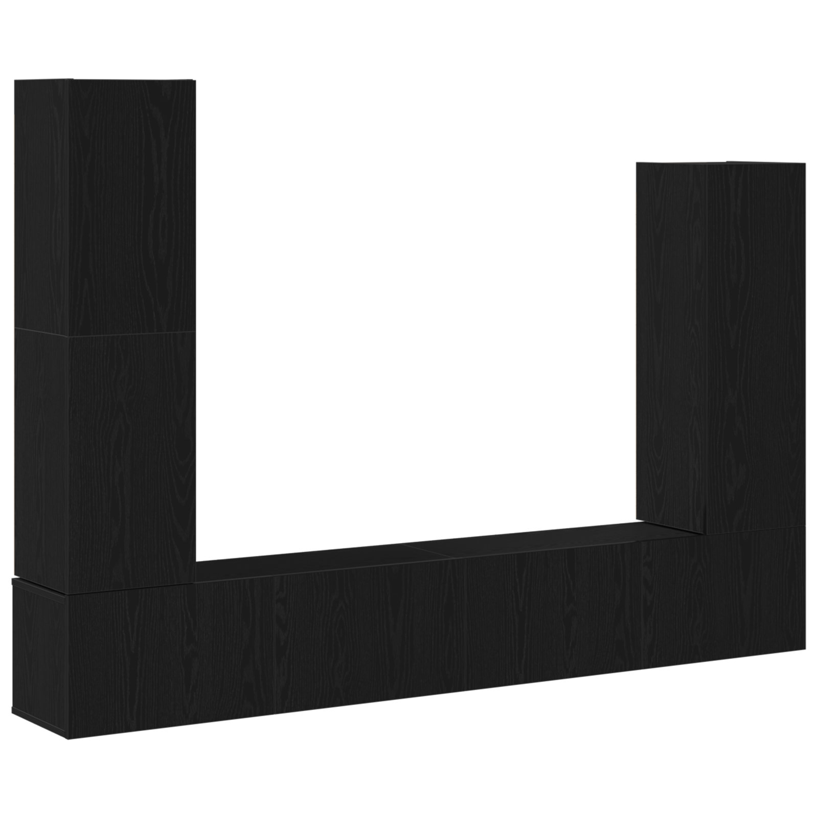 Set de dulap TV 4 piese montat pe perete lemn negru GartenMobel Dekor