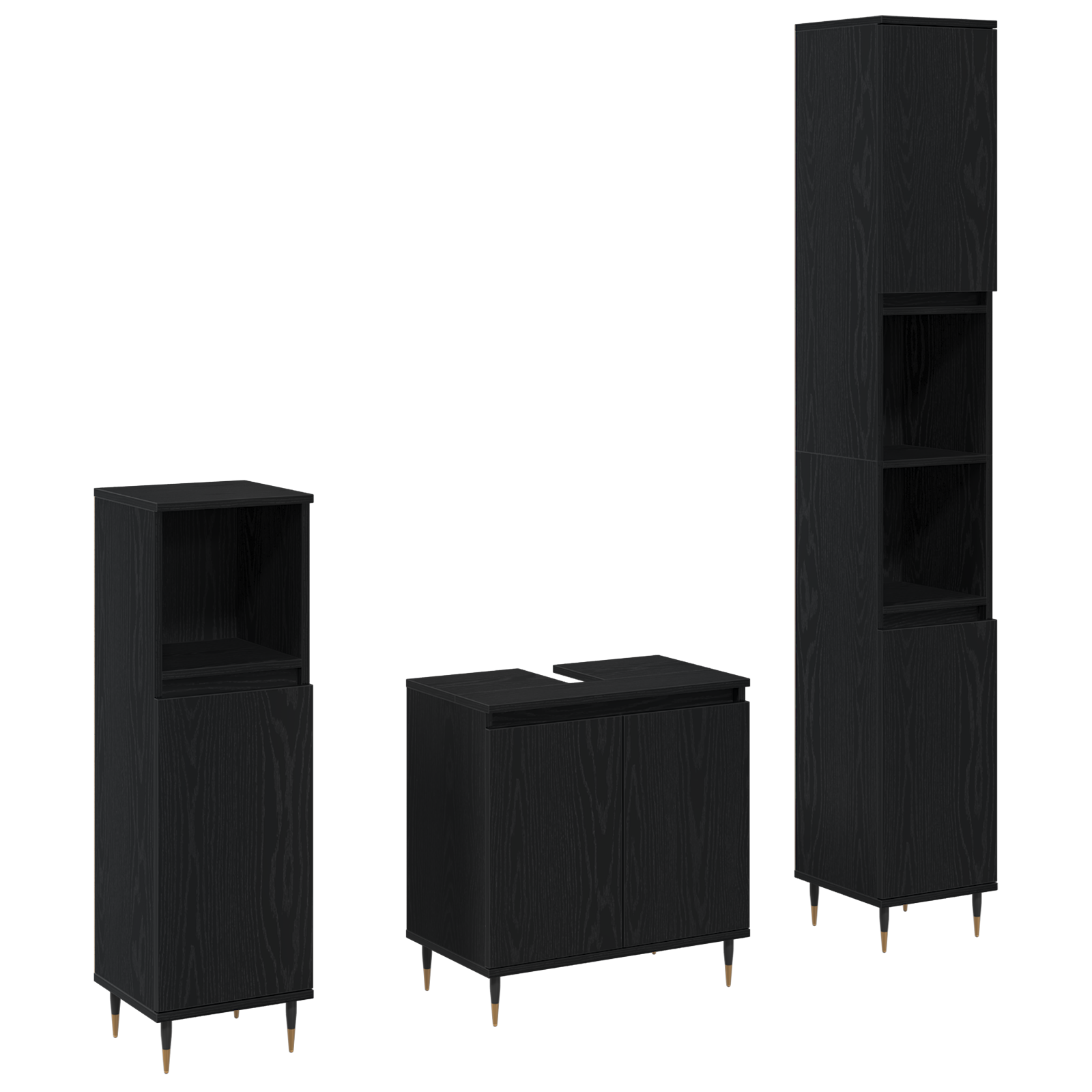 Set de mobilier baie 3 piese Stejar Negru Lemn Prelucrat GartenMobel Dekor